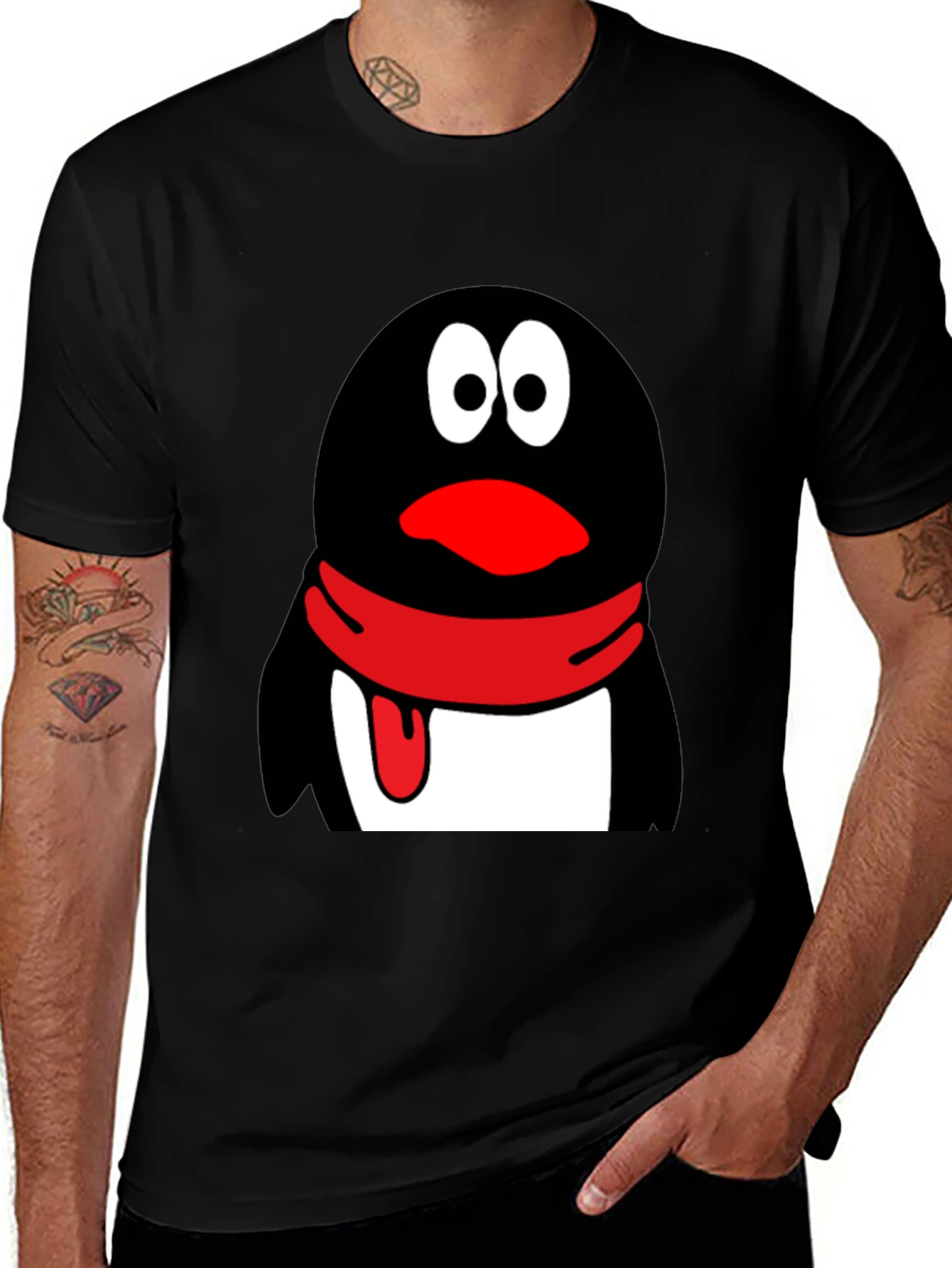 Cartoon Penguin Graphic Print Mens Black T-Shirt