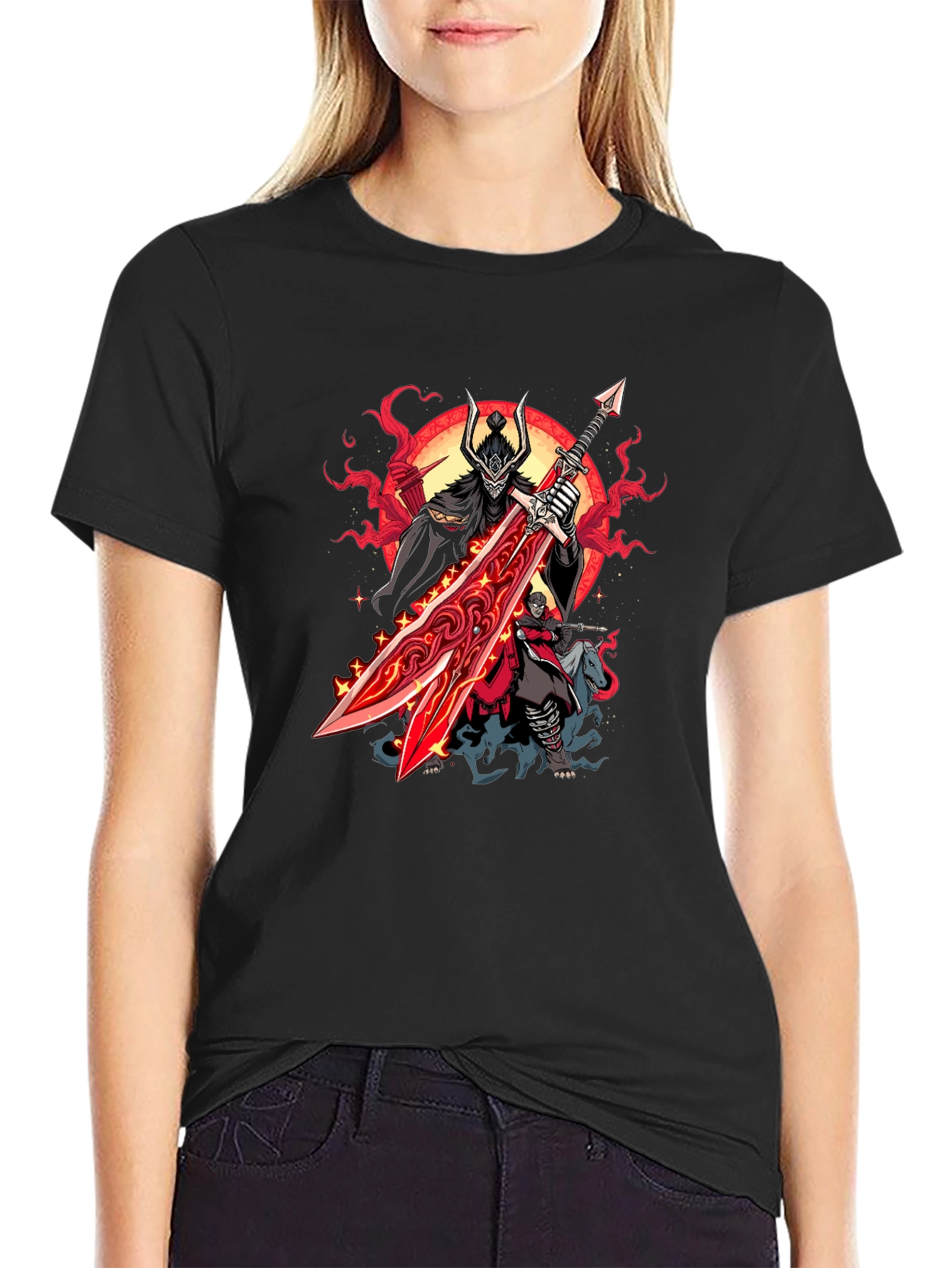 Samurai Warrior Graphic Print Black T-Shirt
