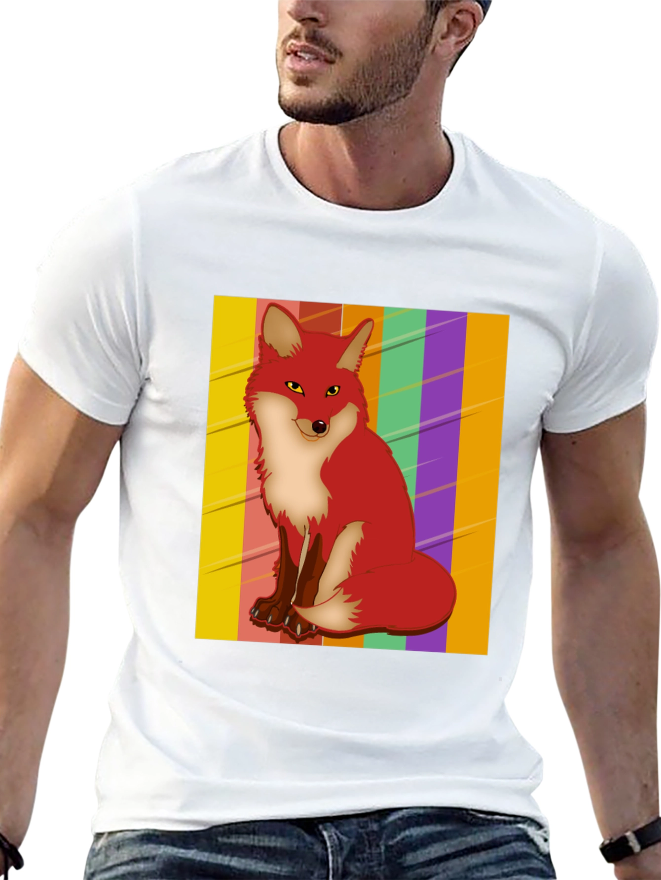 Cool Fox Graphic Tee - Striped Background!