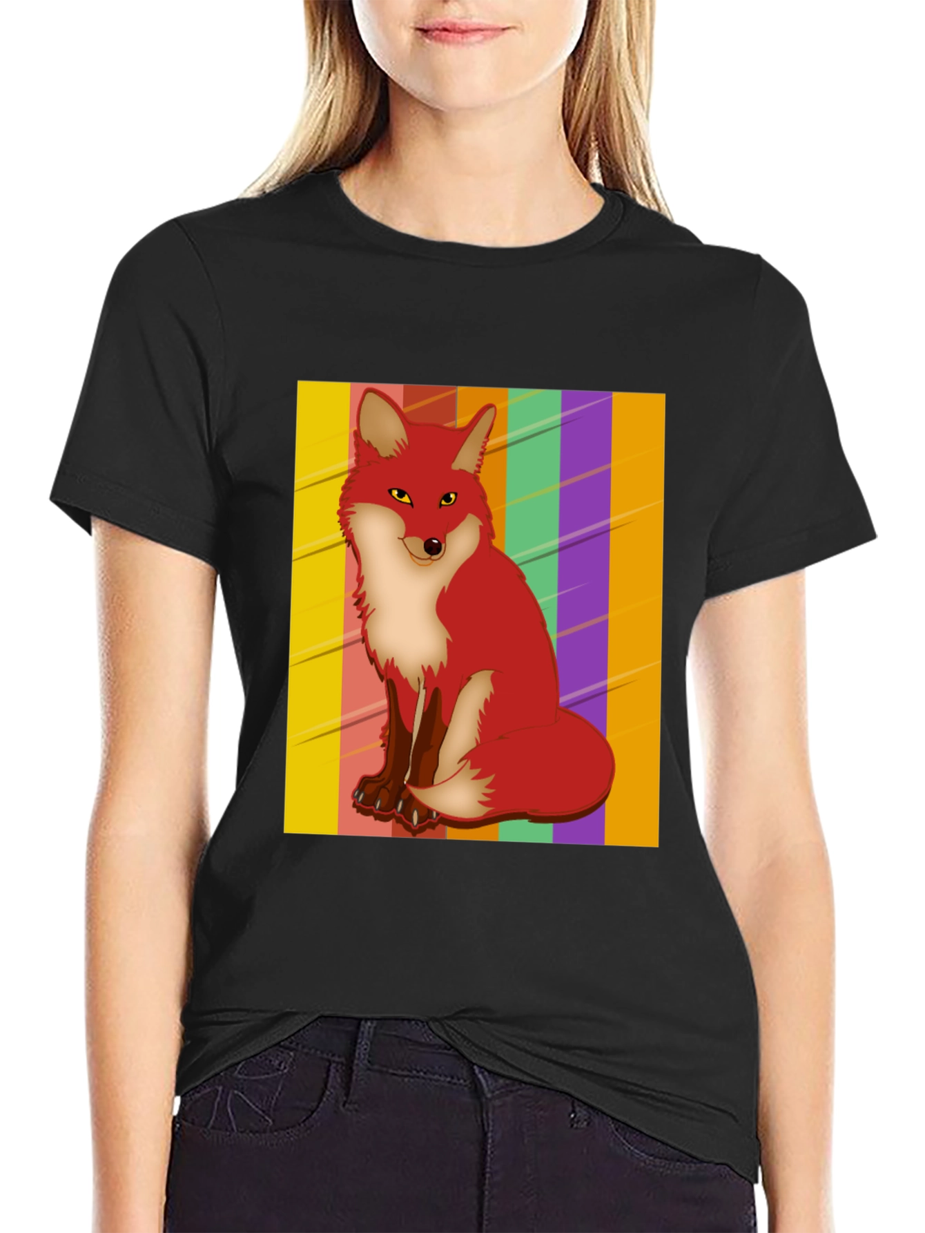 Cool Fox Graphic Tee - Striped Background!