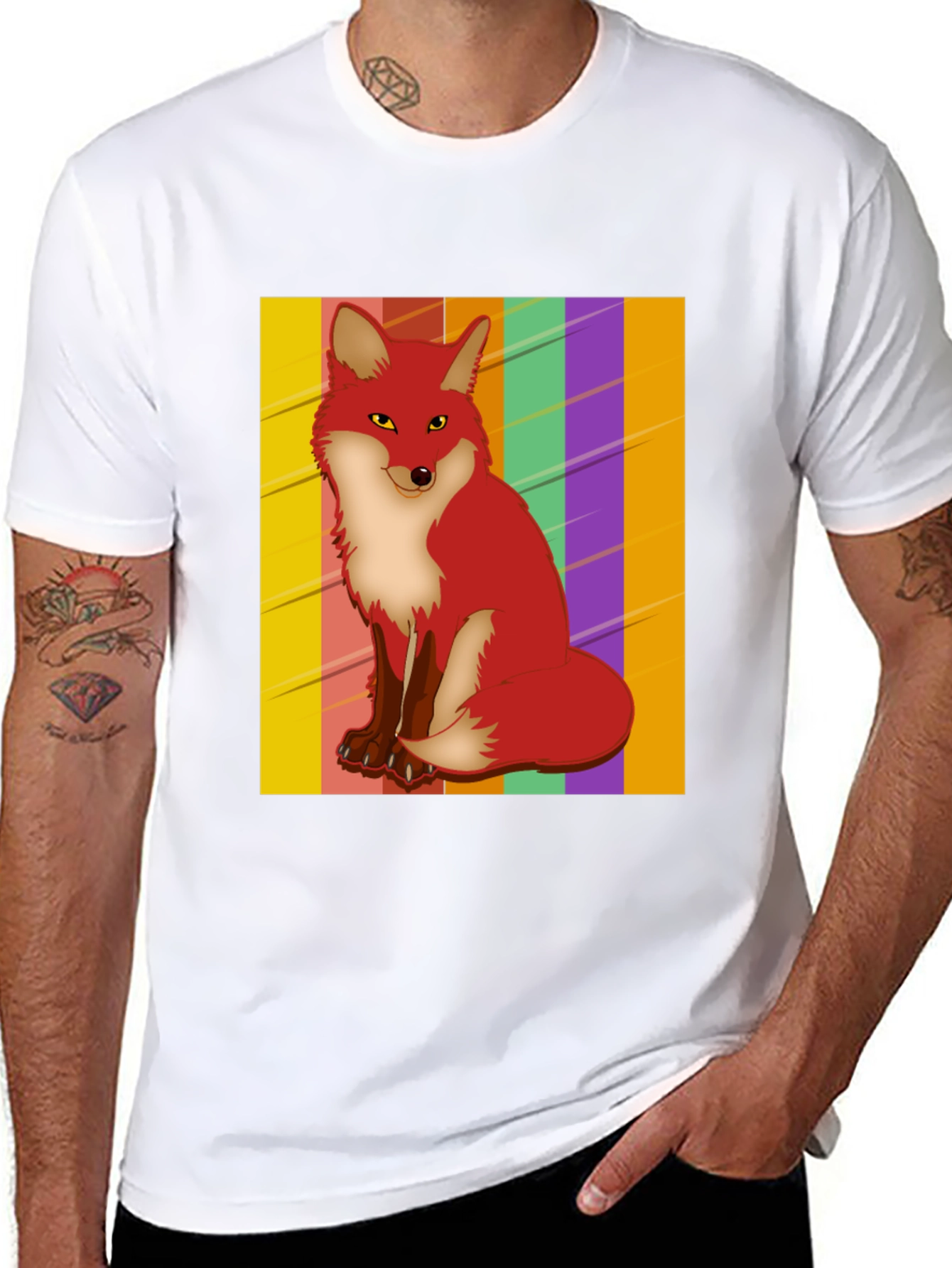 Cool Fox Graphic Tee - Striped Background!