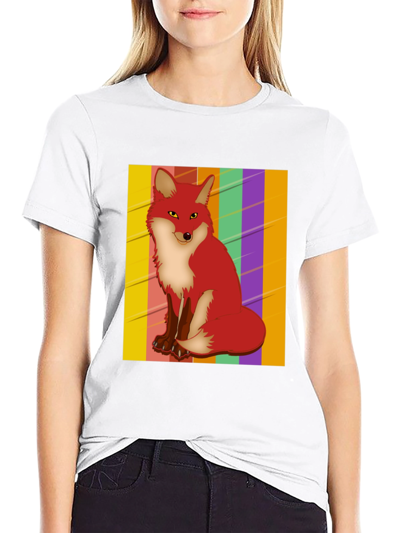 Cool Fox Graphic Tee - Striped Background!
