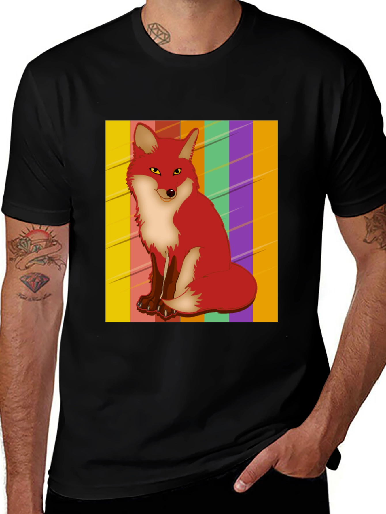 Cool Fox Graphic Tee - Striped Background!