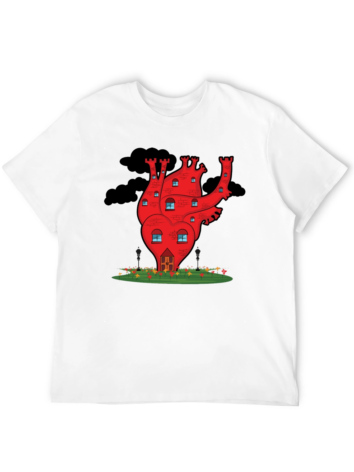 Heart Castle Graphic Tee - Quirky Black T-Shirt