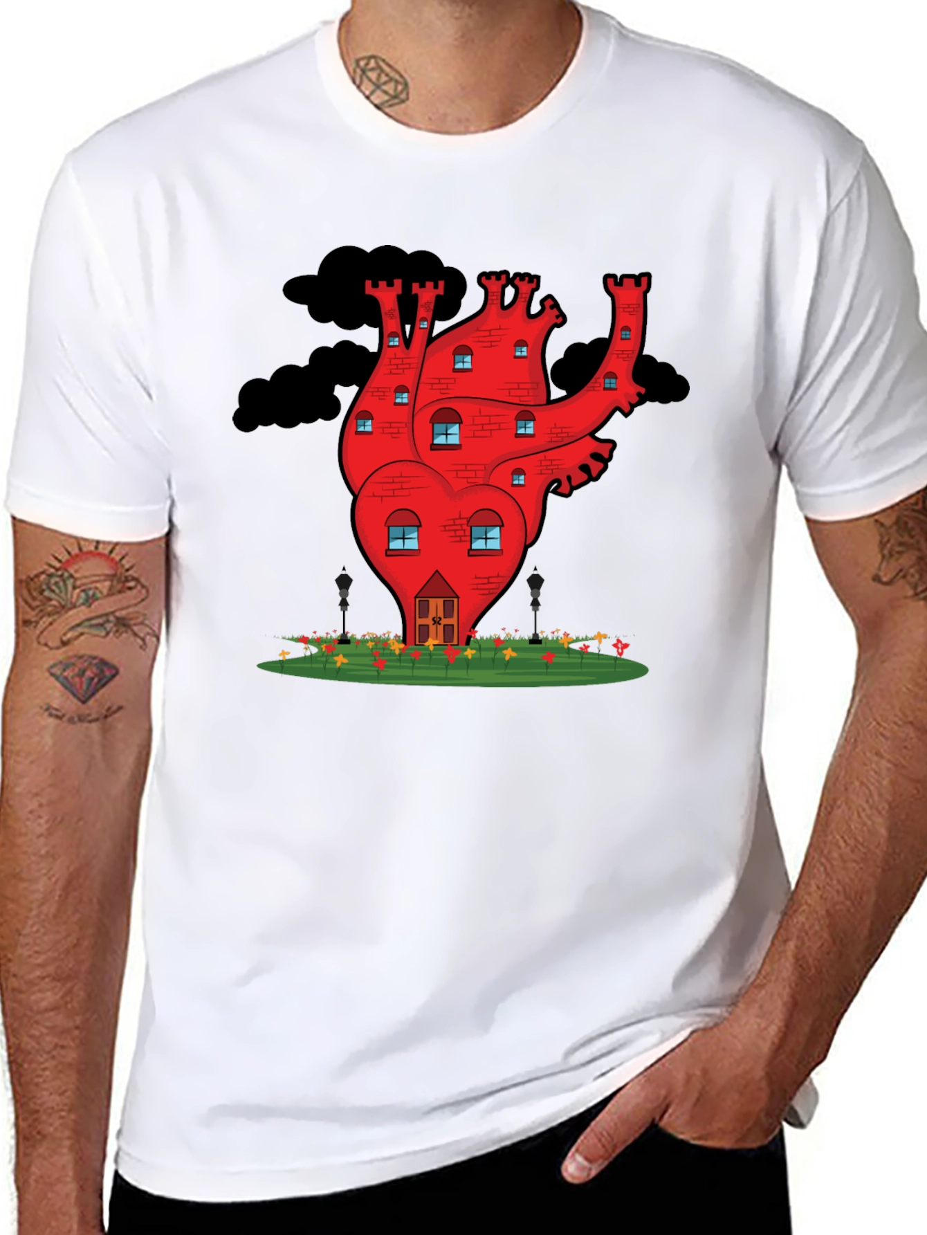 Heart Castle Graphic Tee - Quirky Black T-Shirt