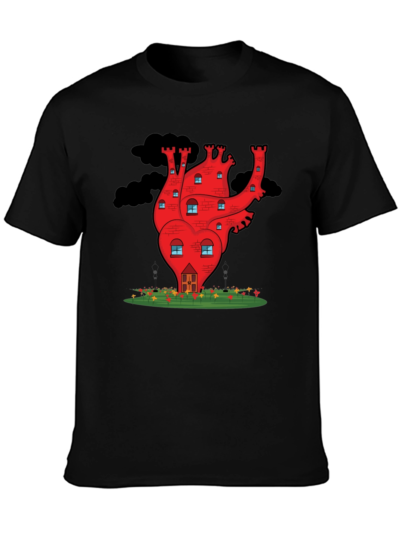 Heart Castle Graphic Tee - Quirky Black T-Shirt