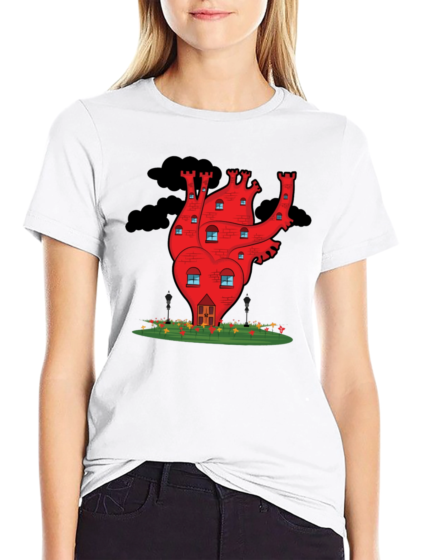 Heart Castle Graphic Tee - Quirky Black T-Shirt