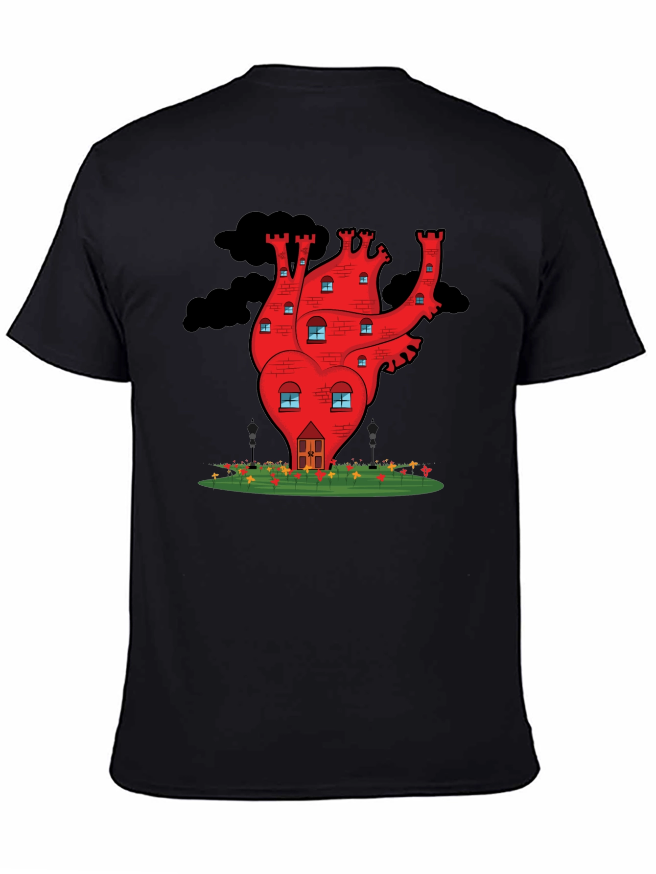 Heart Castle Graphic Tee - Quirky Black T-Shirt