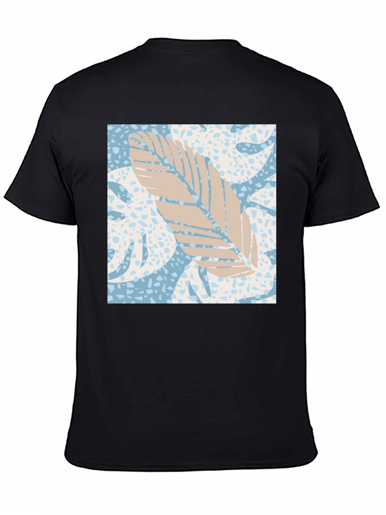 Tropical Leaf Print Black Tee