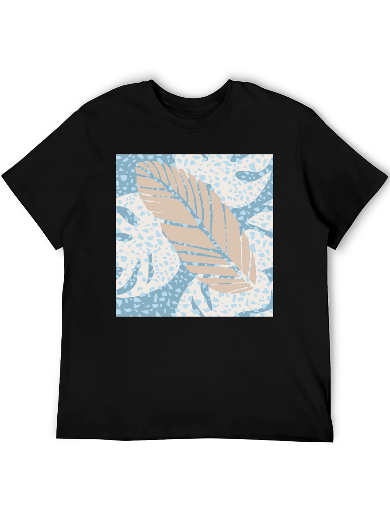 Tropical Leaf Print Black Tee