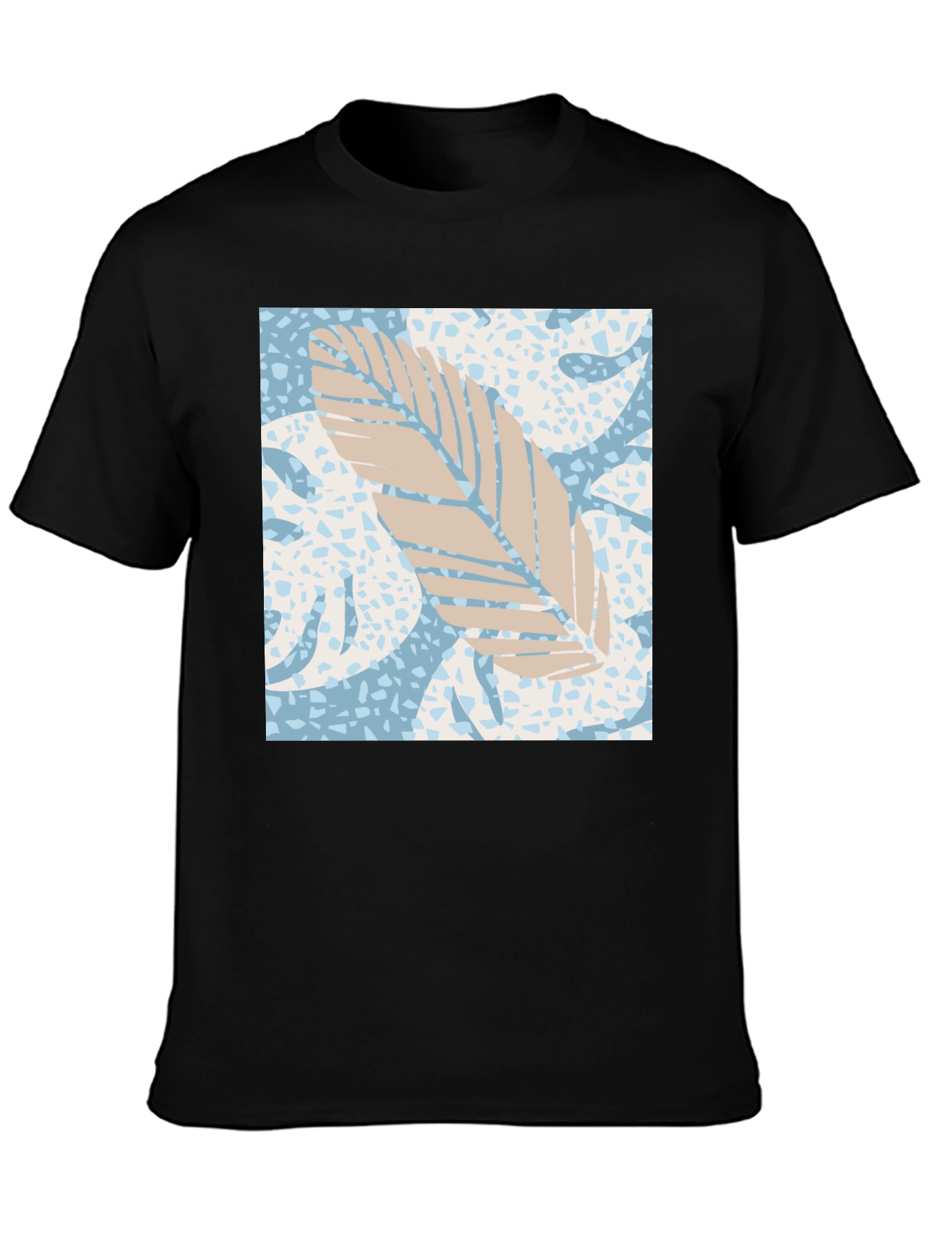Tropical Leaf Print Black Tee