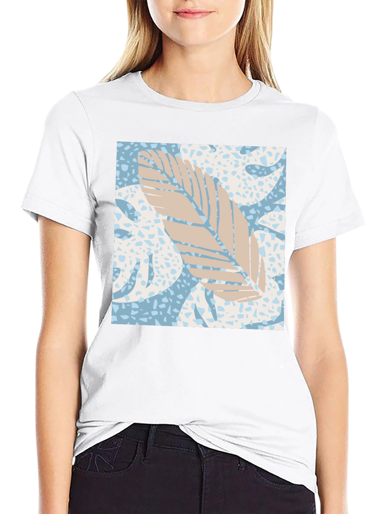 Tropical Leaf Print Black Tee