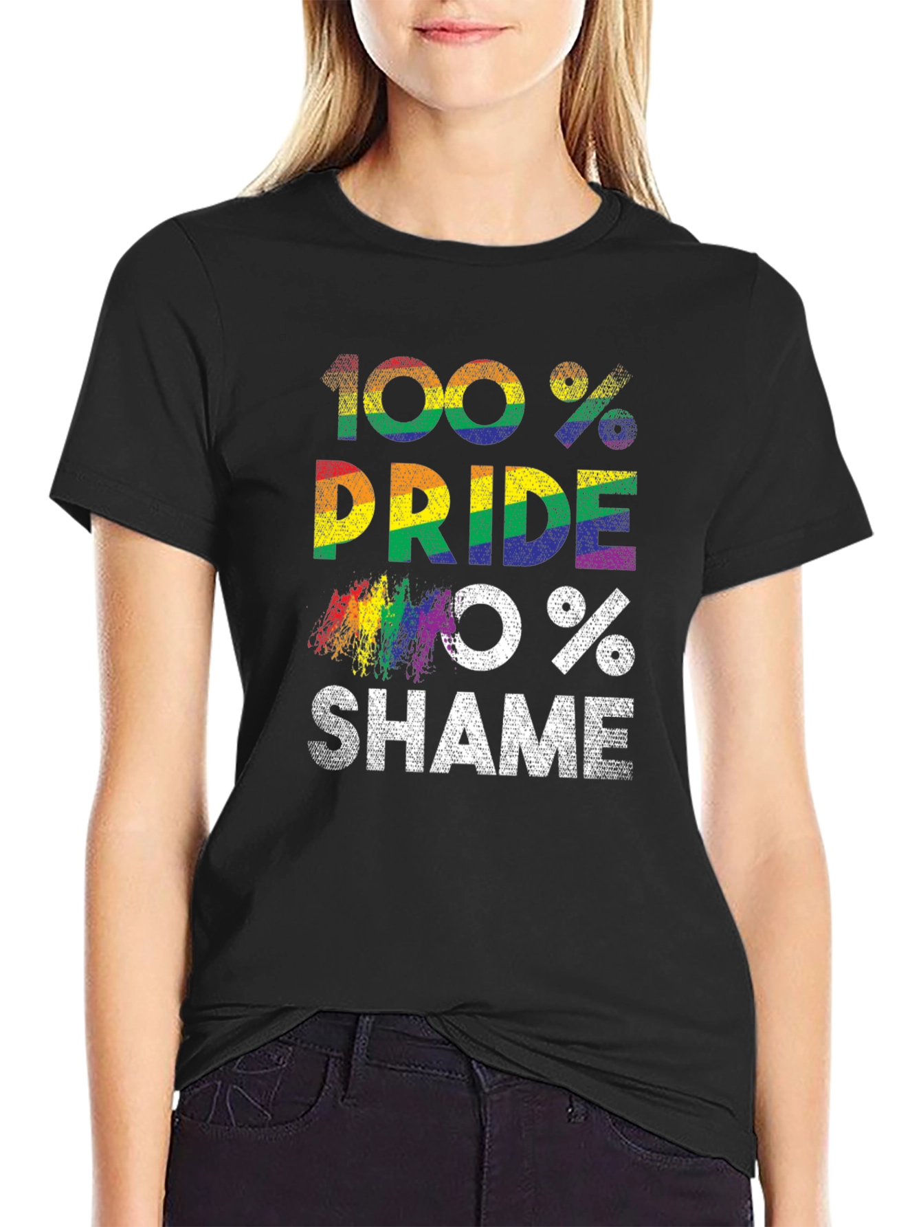 100% Pride 0% Shame LGBT Rainbow T-Shirt