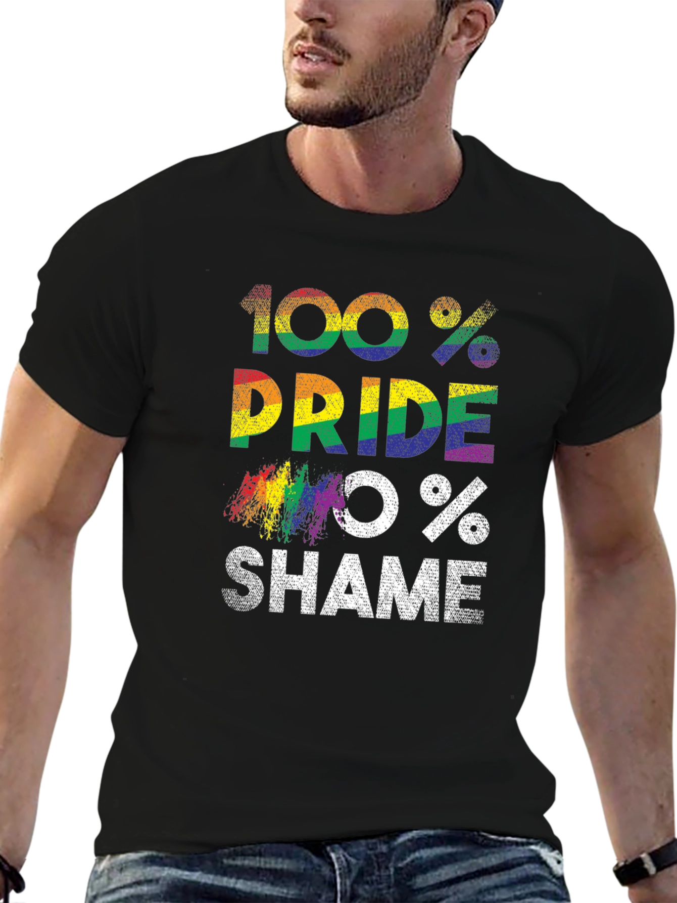 100% Pride 0% Shame LGBT Rainbow T-Shirt