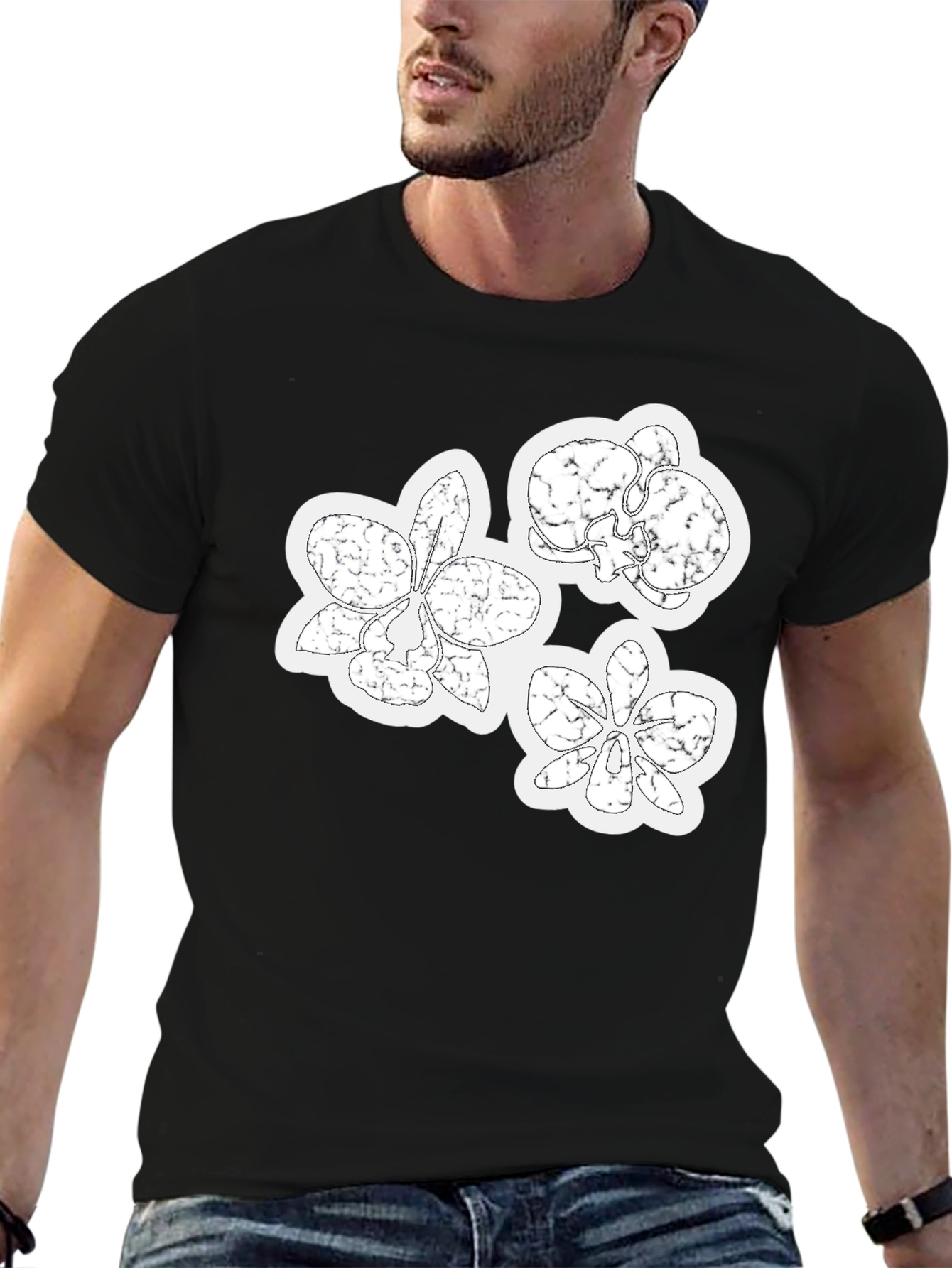 Orchid Floral Graphic Print Black T-Shirt
