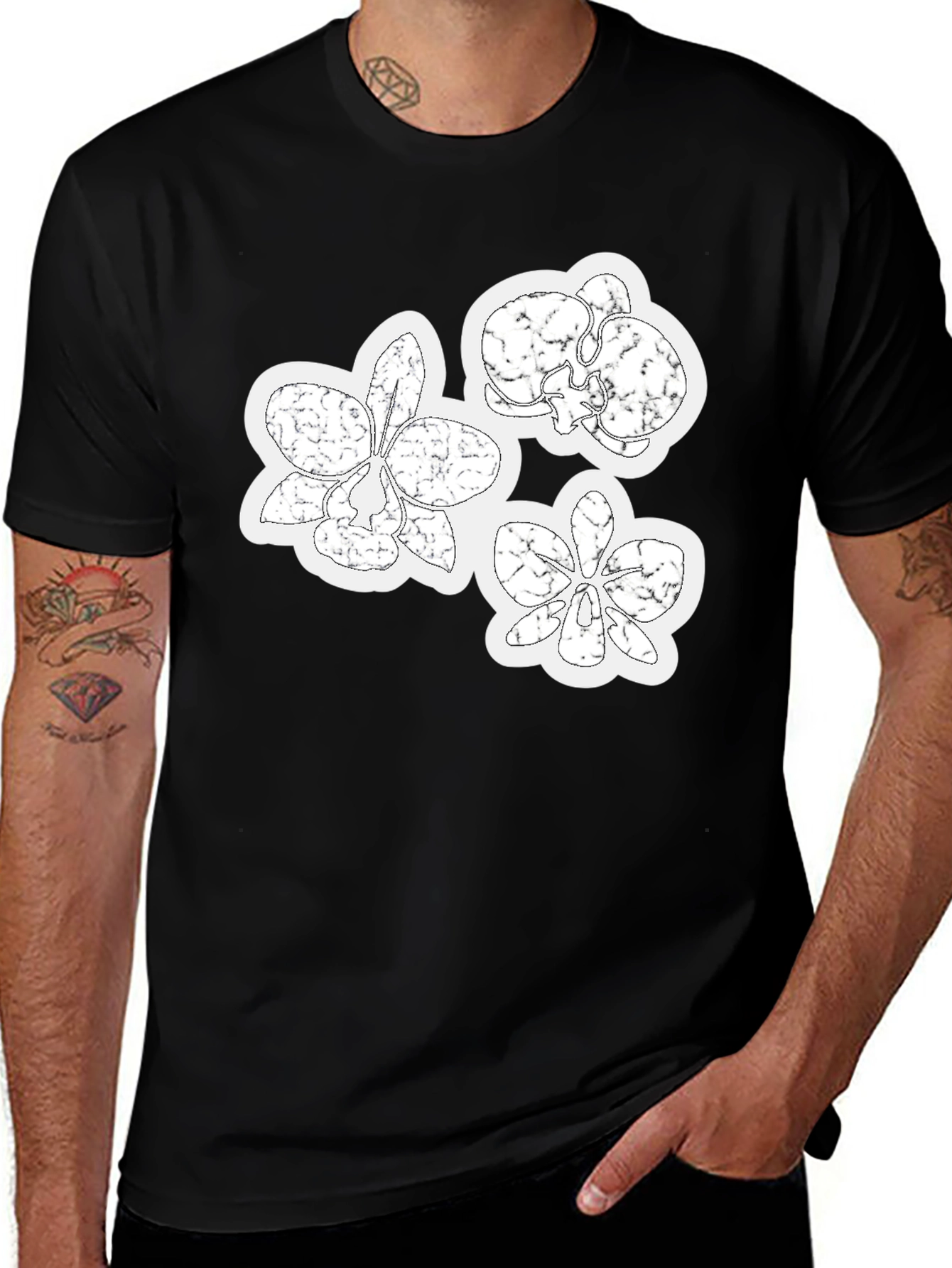 Orchid Floral Graphic Print Black T-Shirt