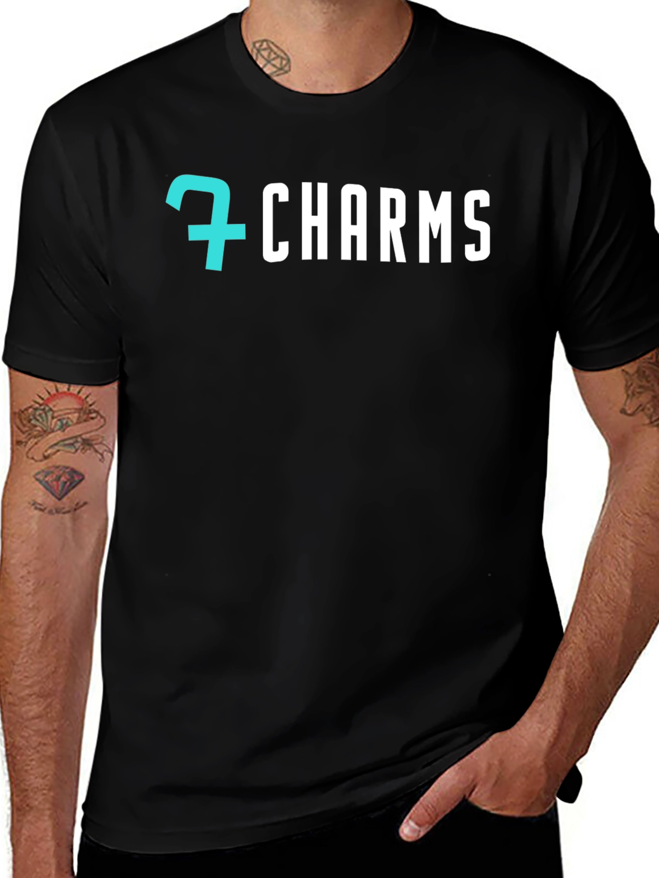 7 Charms Graphic Tee - Stylish Black Cotton T-Shirt