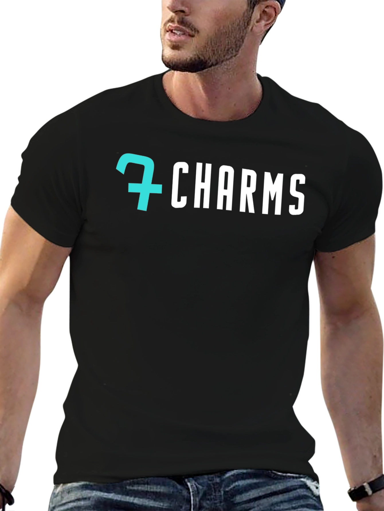 7 Charms Graphic Tee - Stylish Black Cotton T-Shirt
