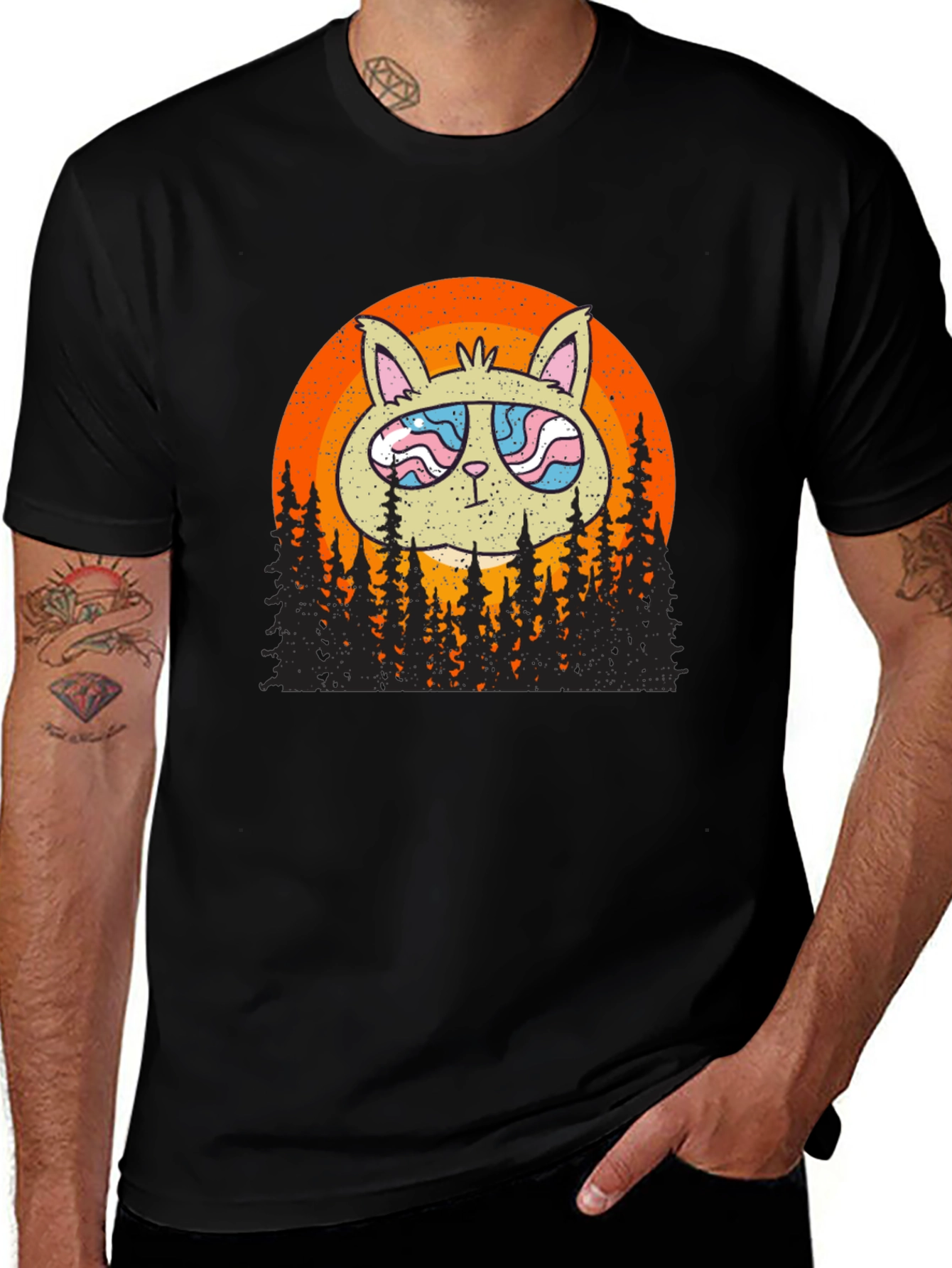 Cool Cat Sunset Graphic T-Shirt
