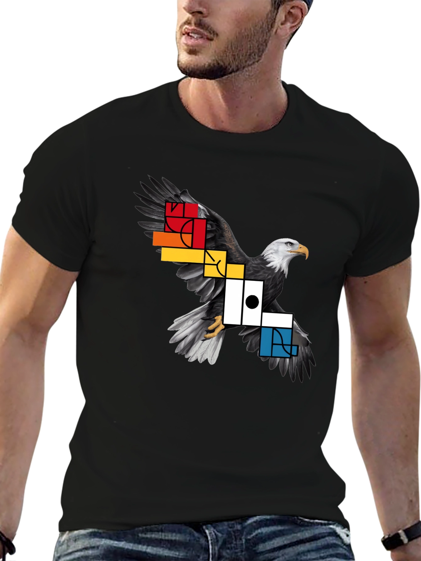 Geometric Eagle Graphic Tee - Black
