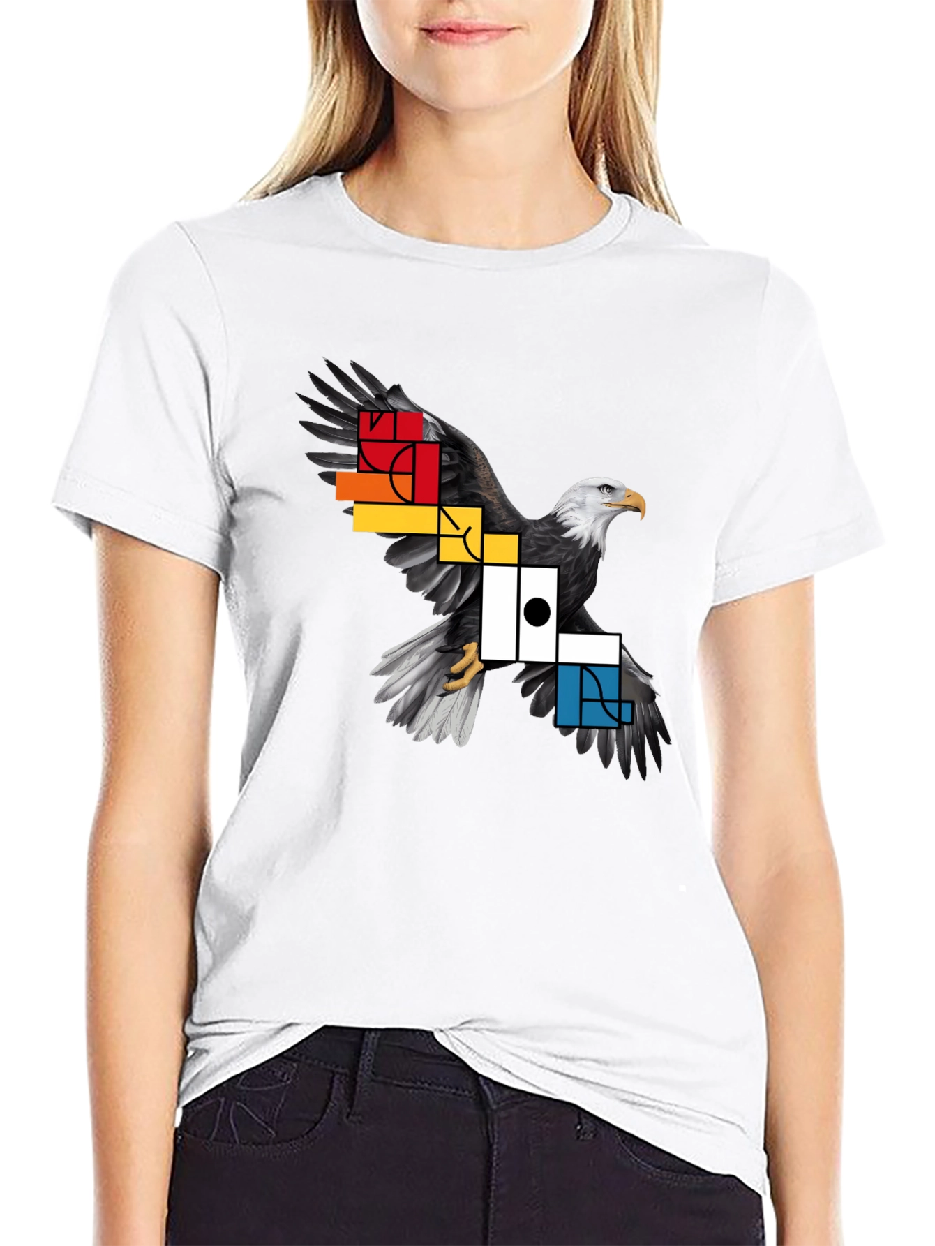 Geometric Eagle Graphic Tee - Black