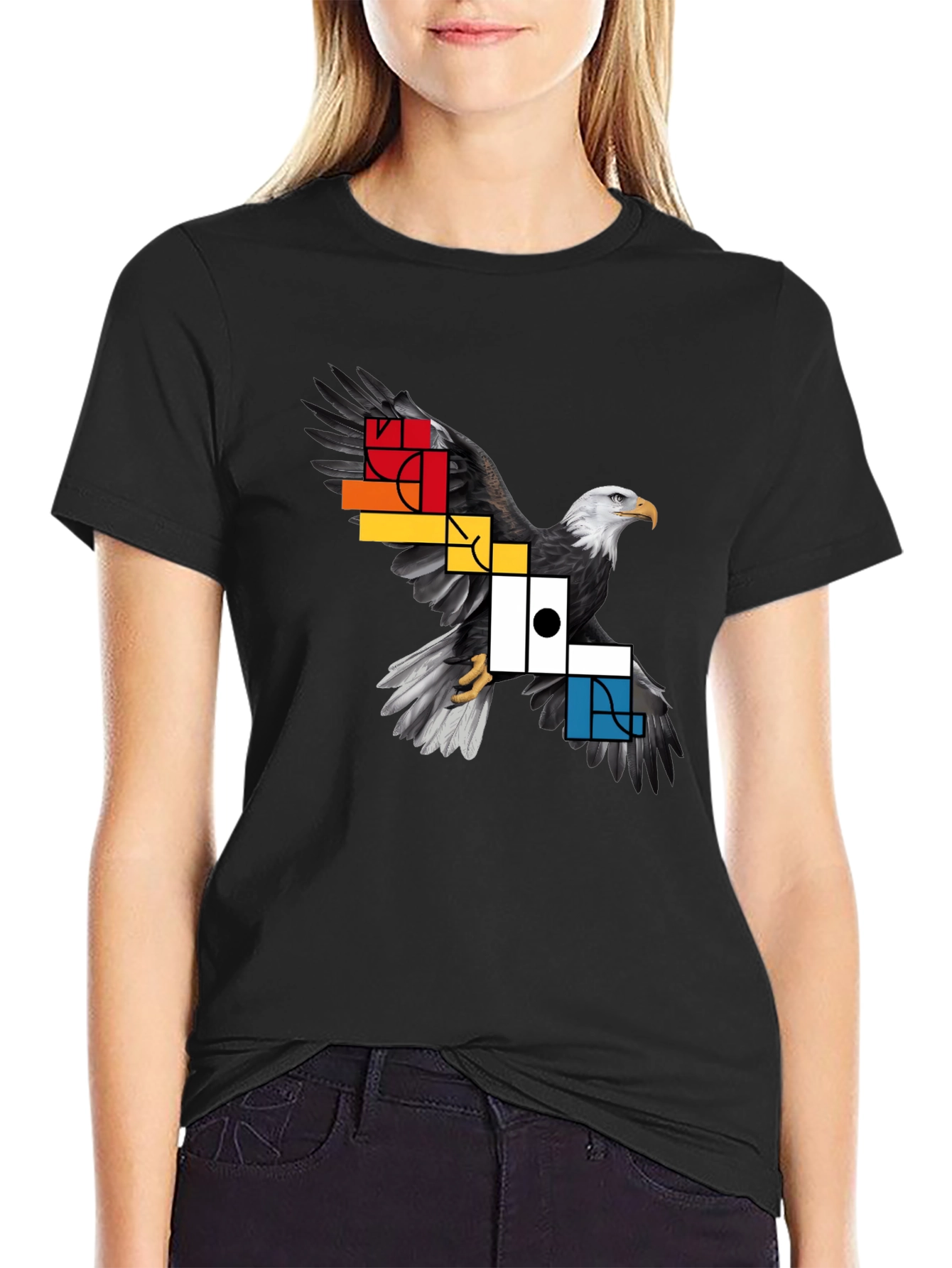 Geometric Eagle Graphic Tee - Black