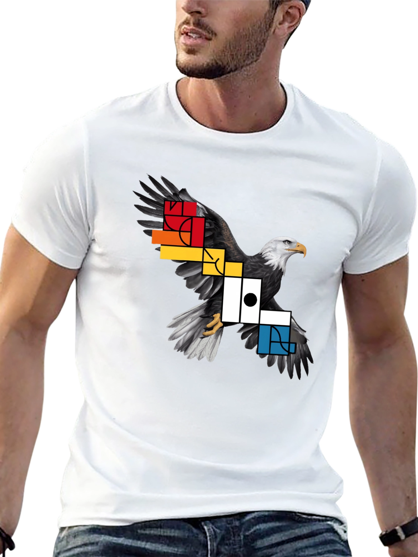 Geometric Eagle Graphic Tee - Black
