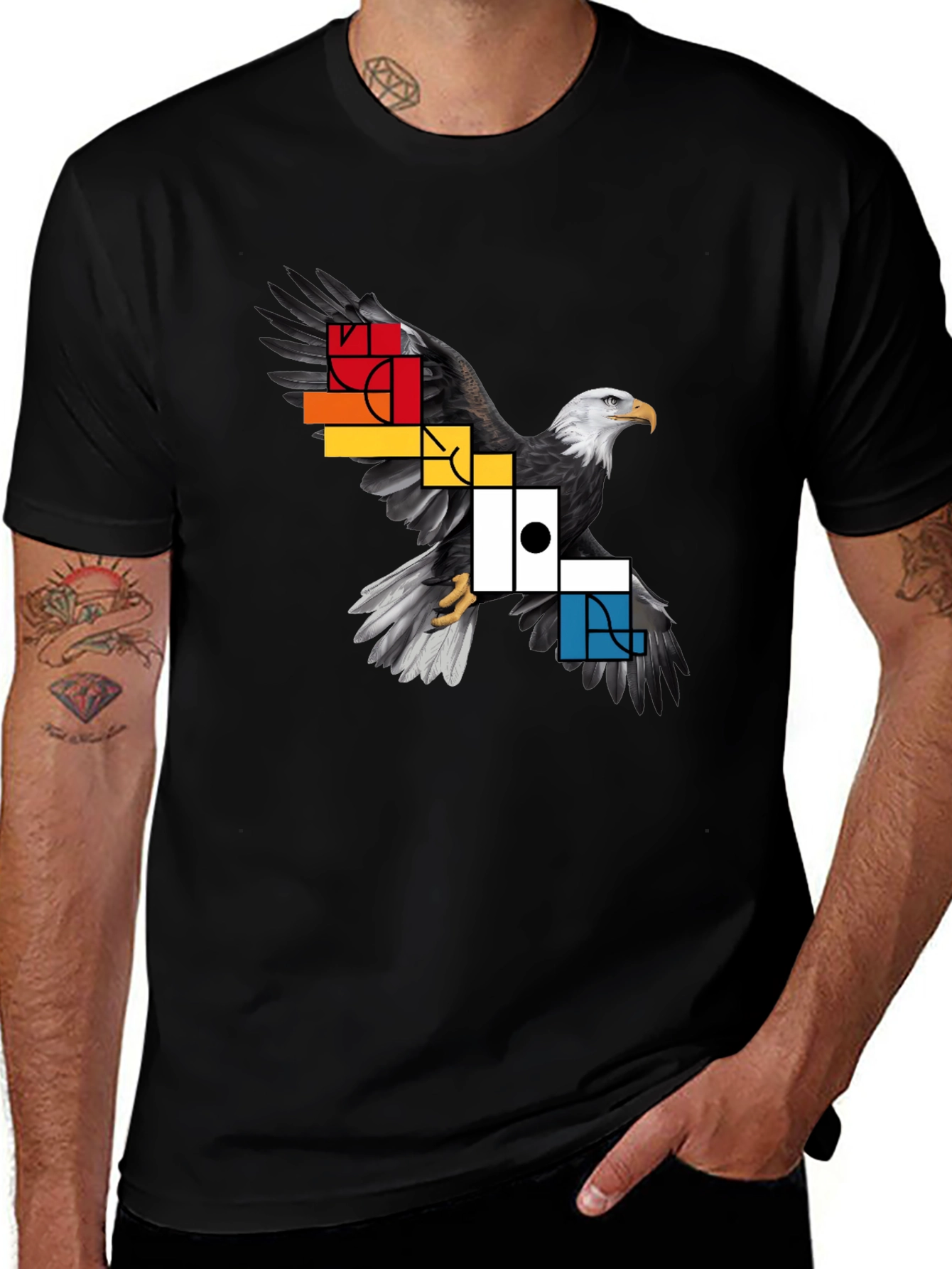 Geometric Eagle Graphic Tee - Black