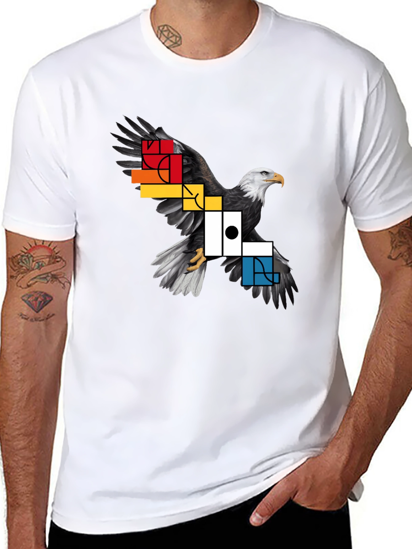 Geometric Eagle Graphic Tee - Black