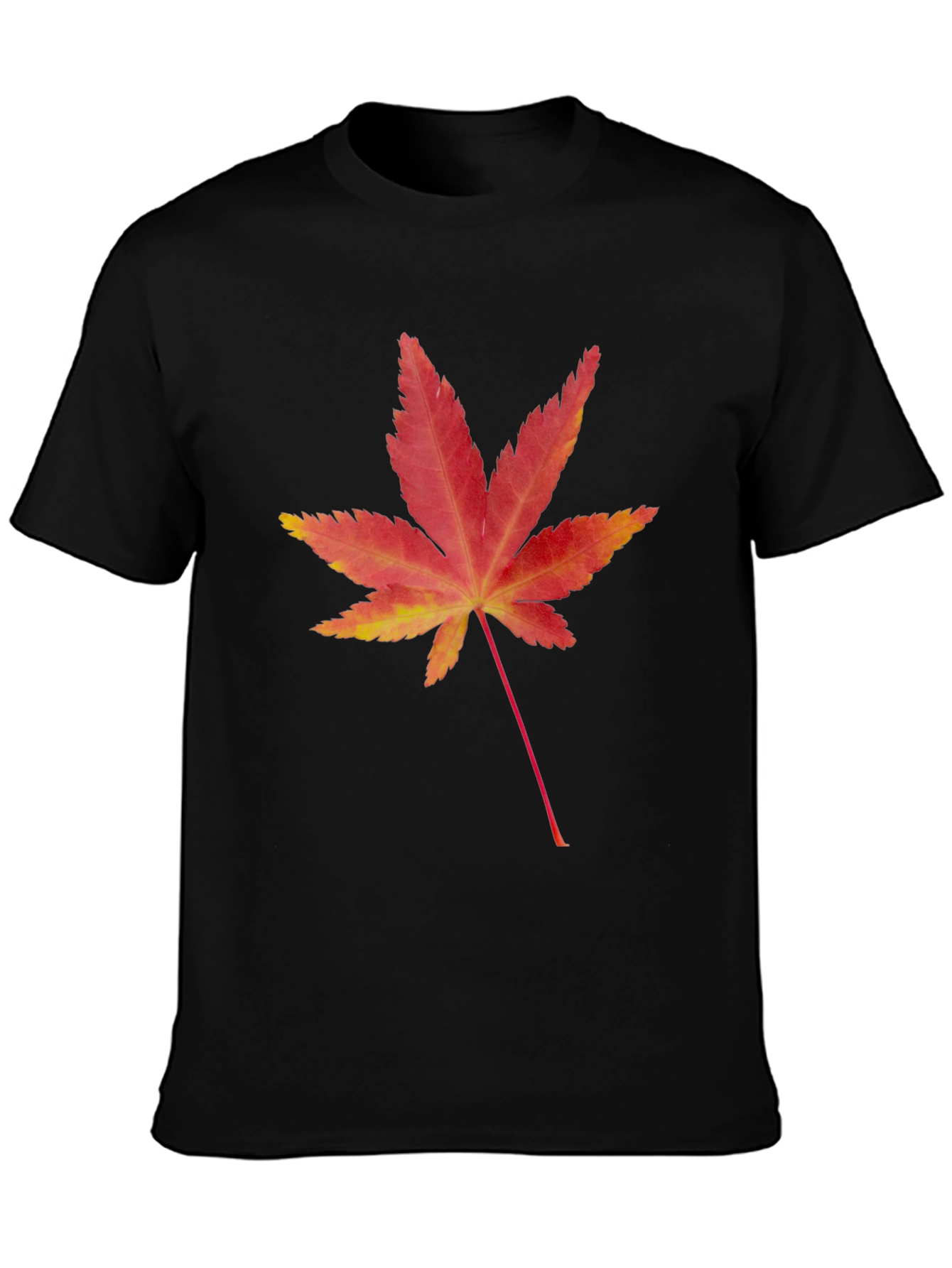 Maple Leaf Print Black T-Shirt