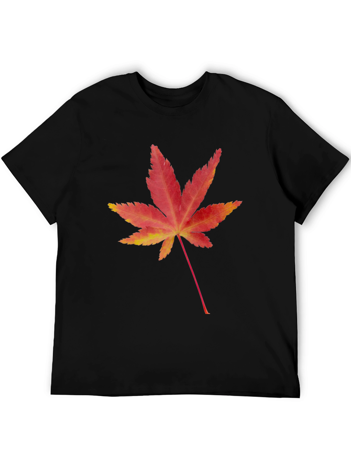 Maple Leaf Print Black T-Shirt