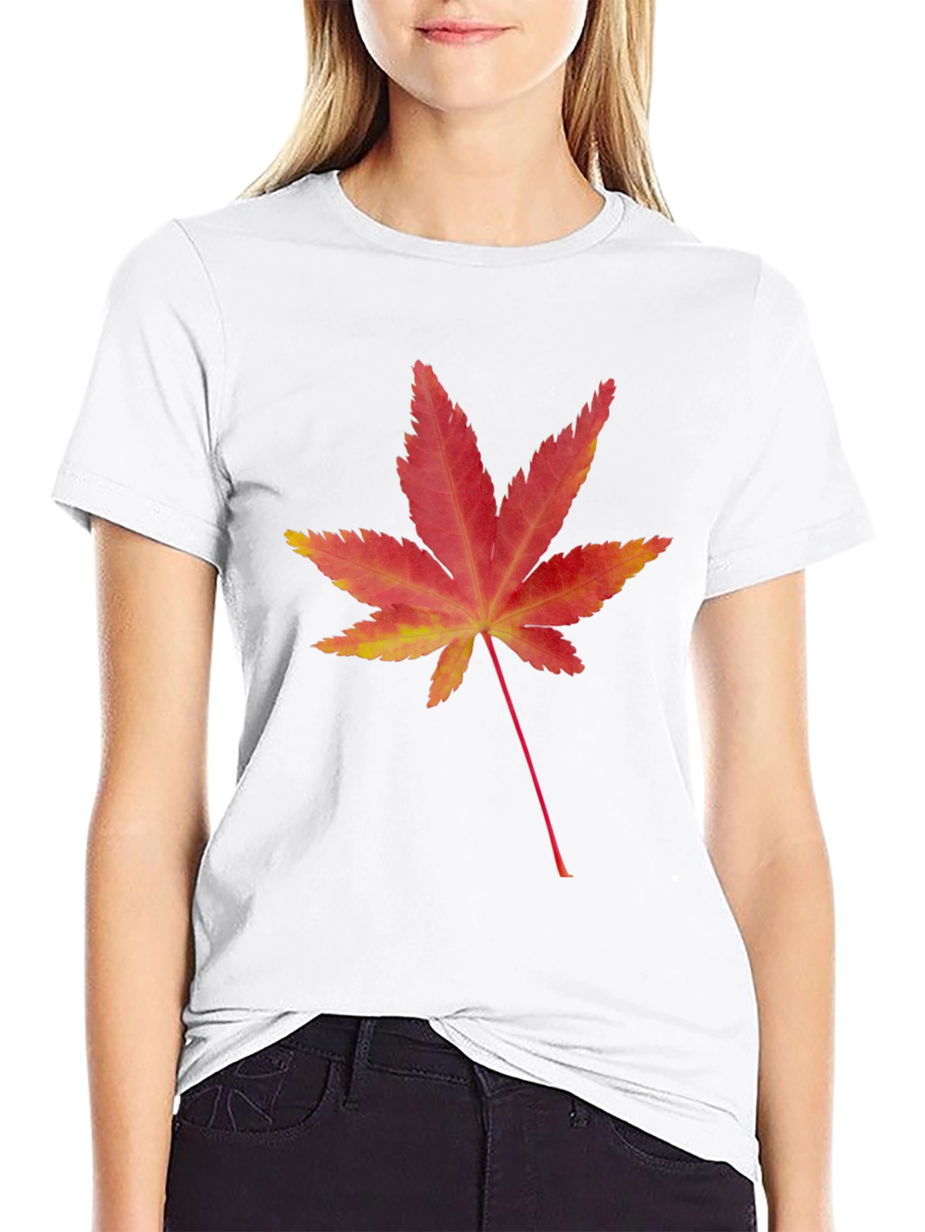 Maple Leaf Print Black T-Shirt
