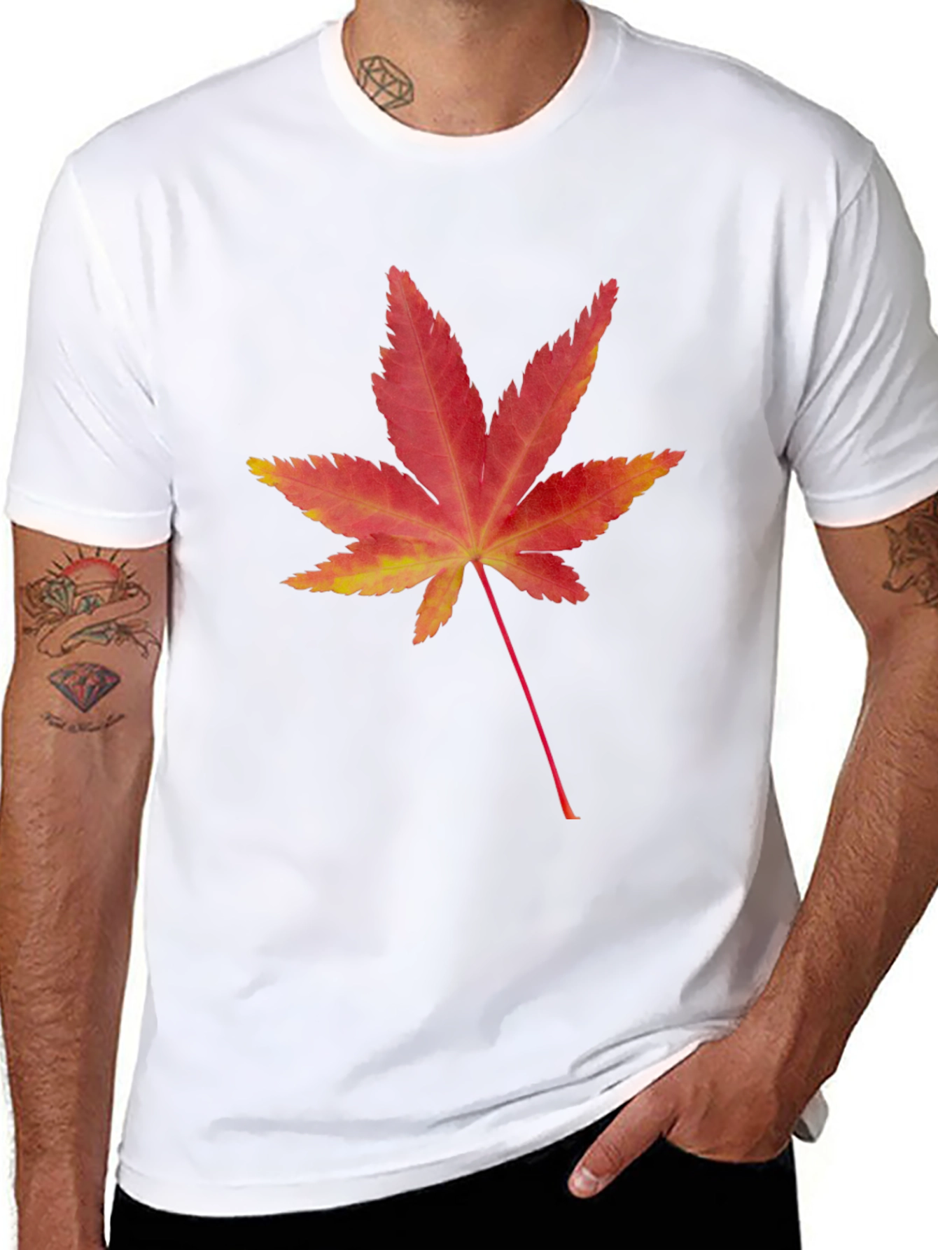 Maple Leaf Print Black T-Shirt