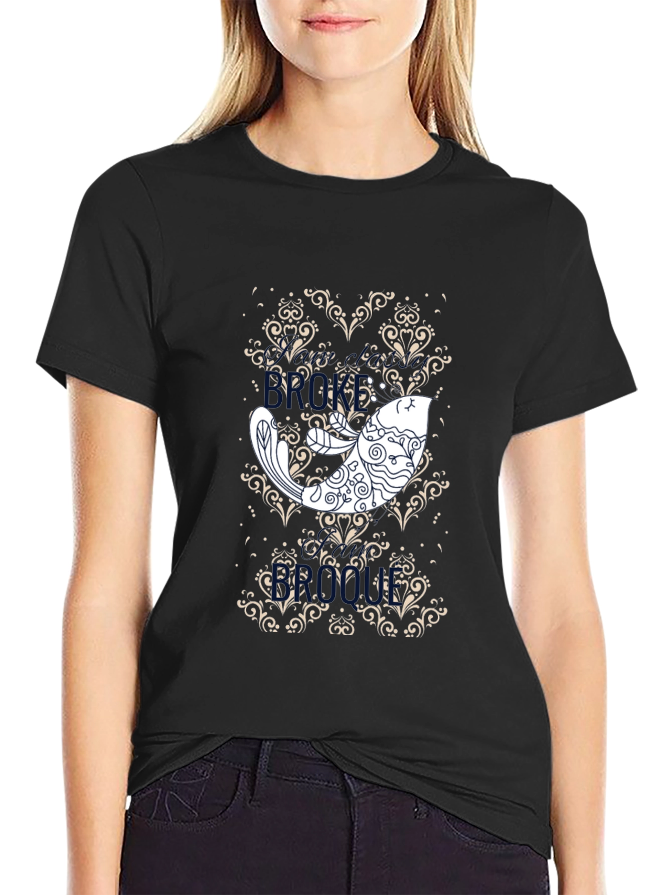 Koi Fish Graphic Print Black T-Shirt