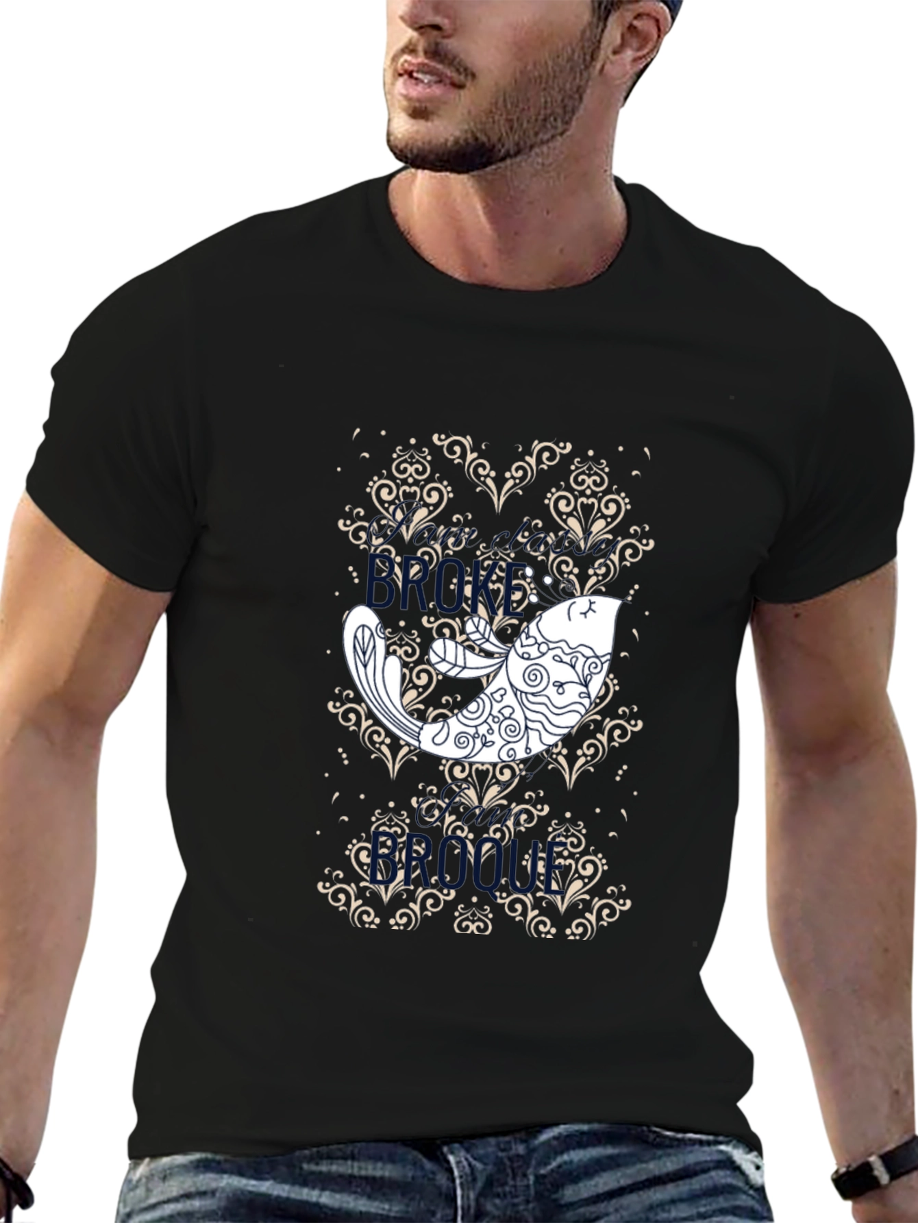 Koi Fish Graphic Print Black T-Shirt