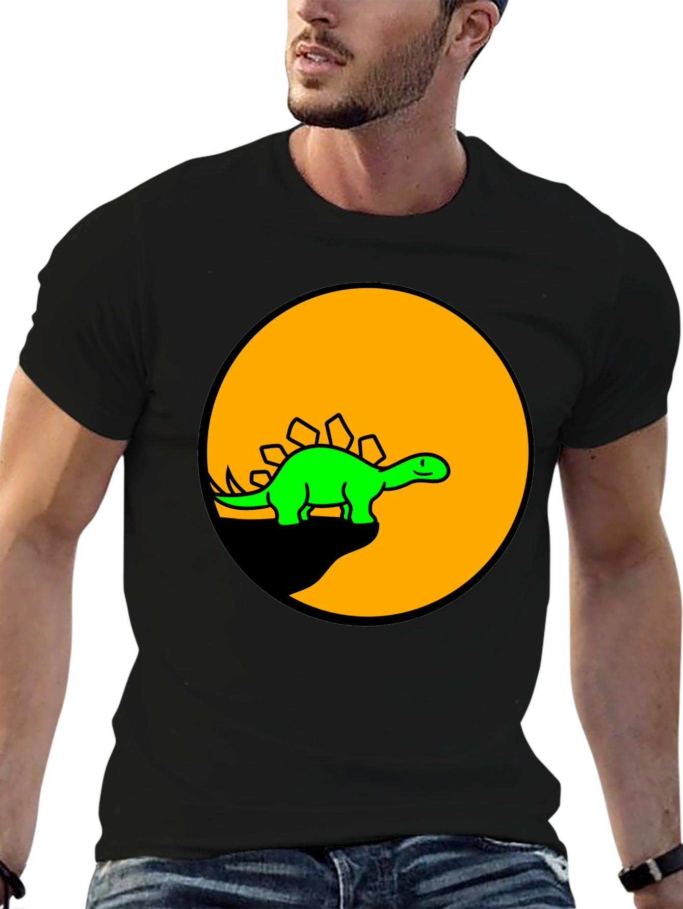 Dinosaur Graphic Tee - Black Cotton T-Shirt