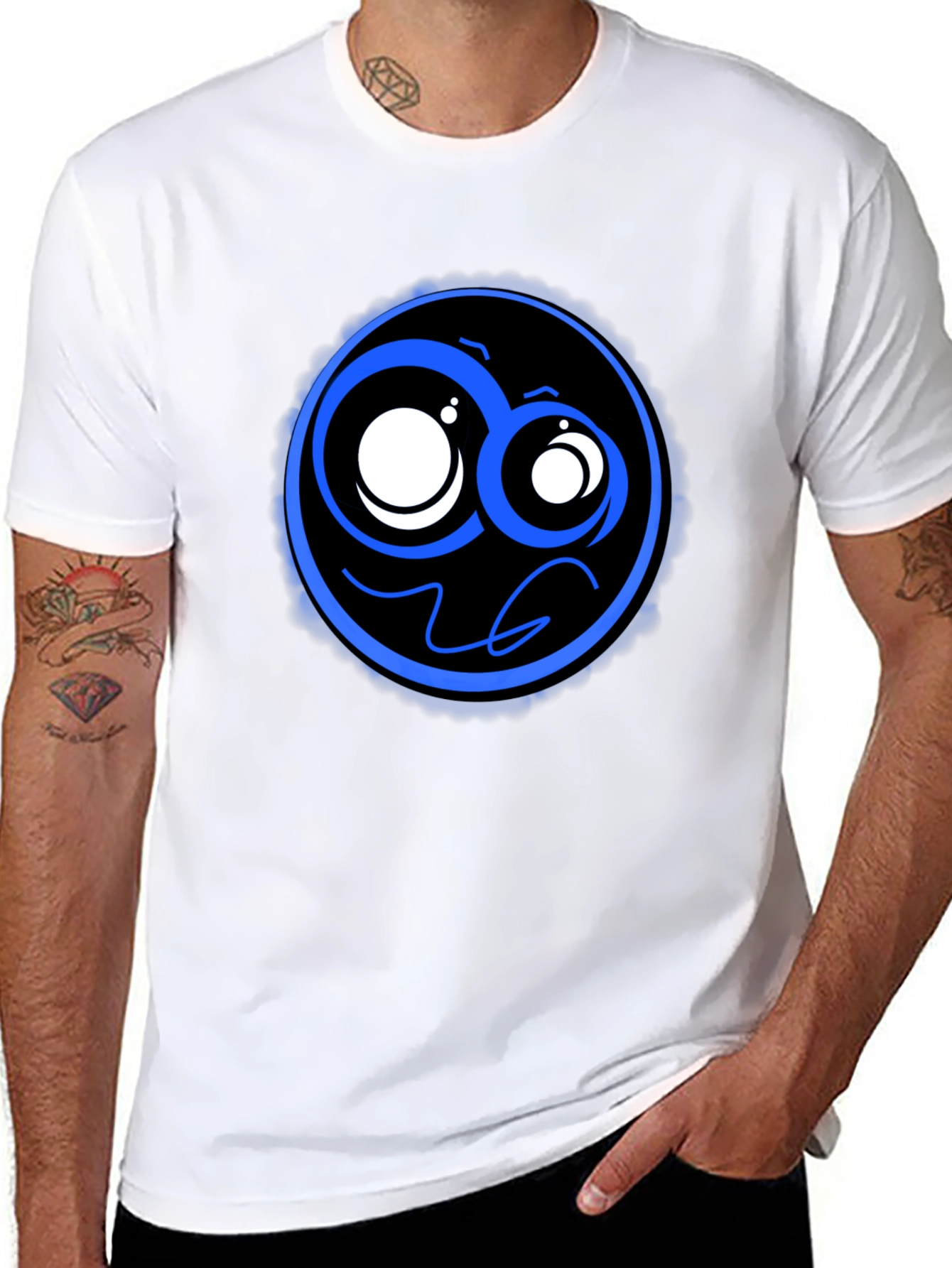 Cool Blue Cartoon Graphic Black T-Shirt