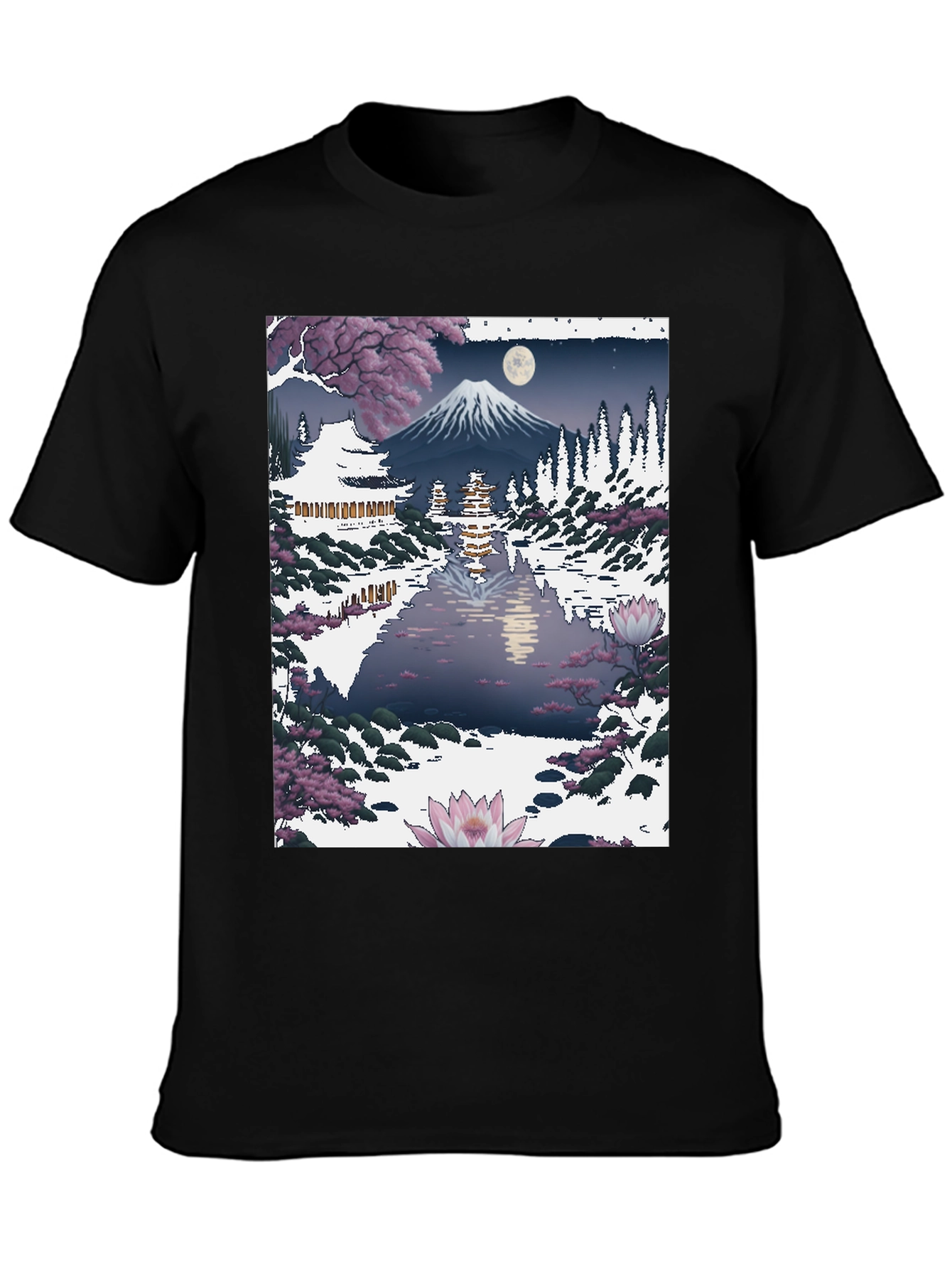 Japanese Mt. Fuji Lake Scene Graphic Tee
