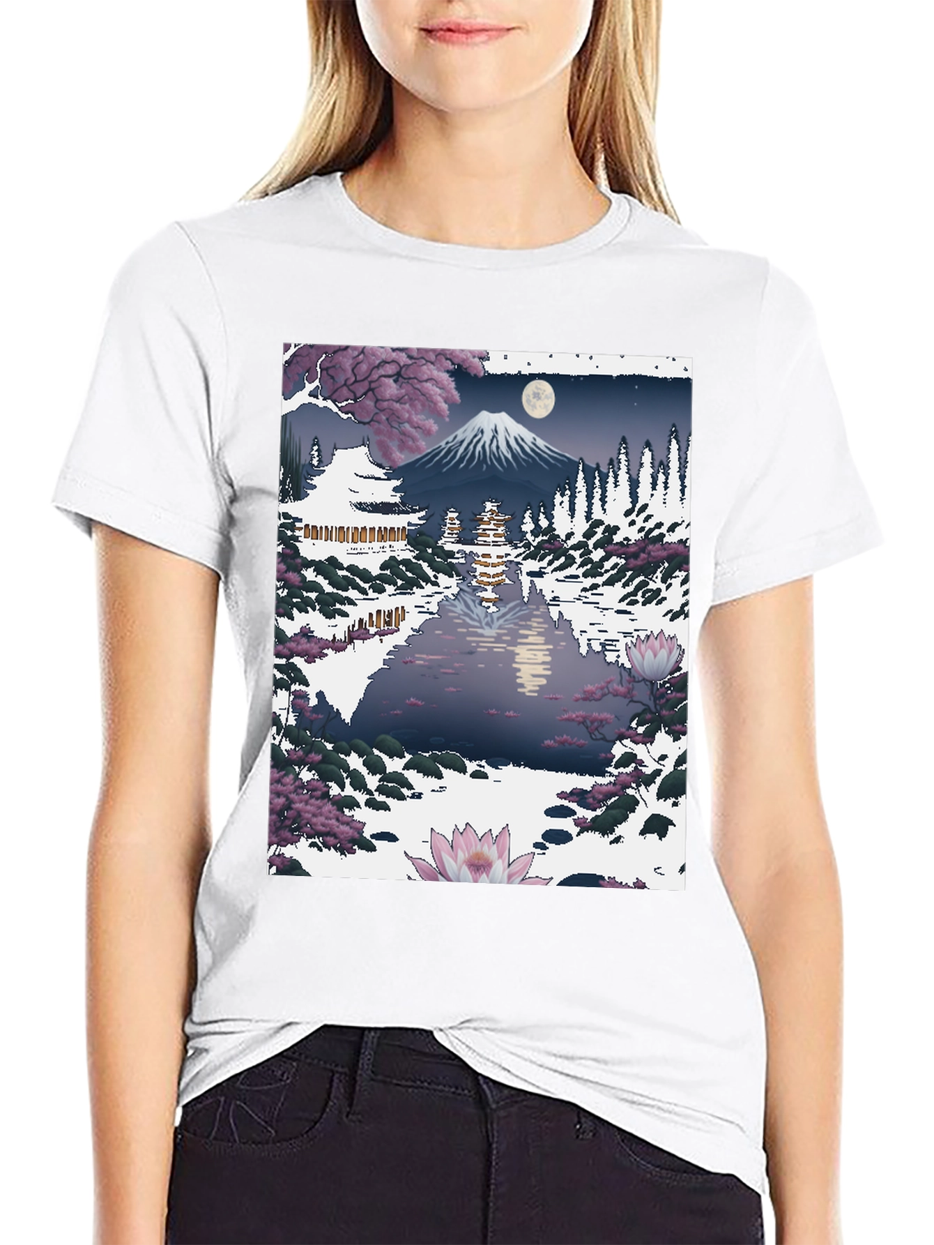 Japanese Mt. Fuji Lake Scene Graphic Tee