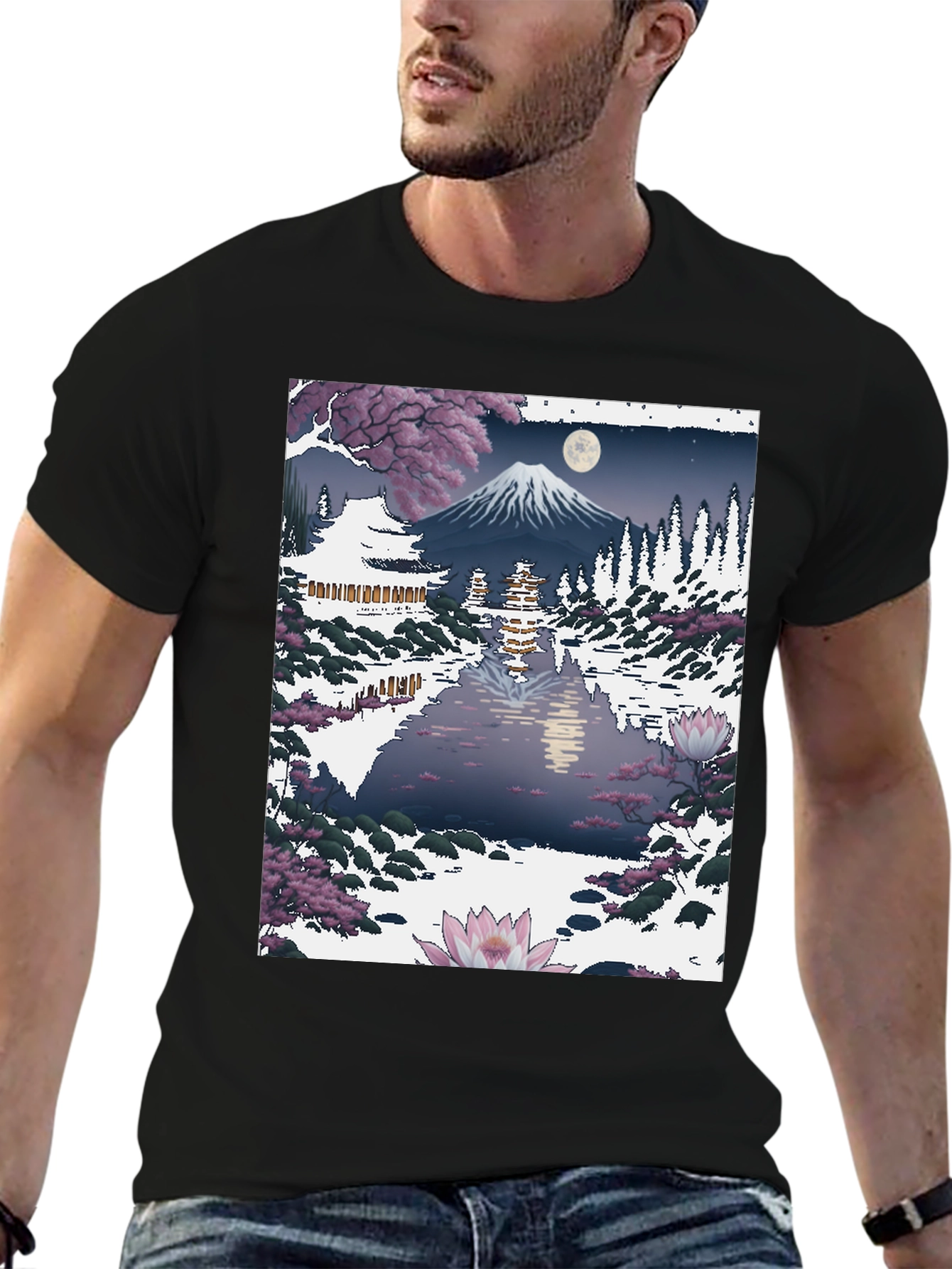 Japanese Mt. Fuji Lake Scene Graphic Tee