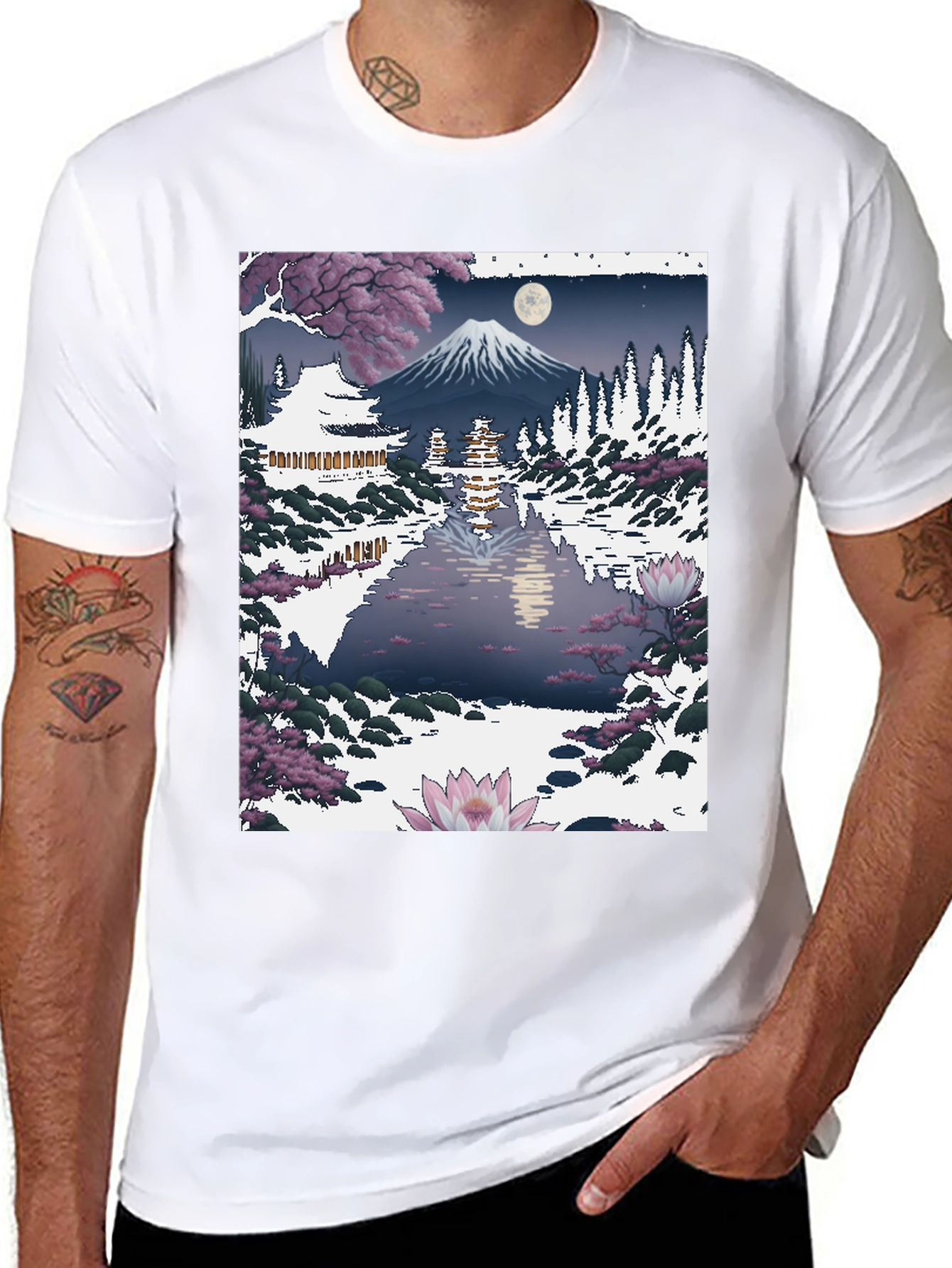 Japanese Mt. Fuji Lake Scene Graphic Tee