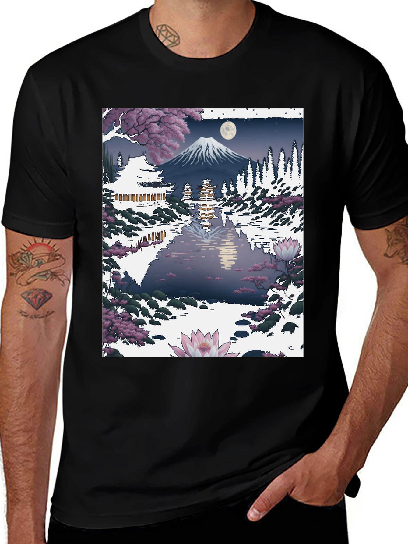 Japanese Mt. Fuji Lake Scene Graphic Tee