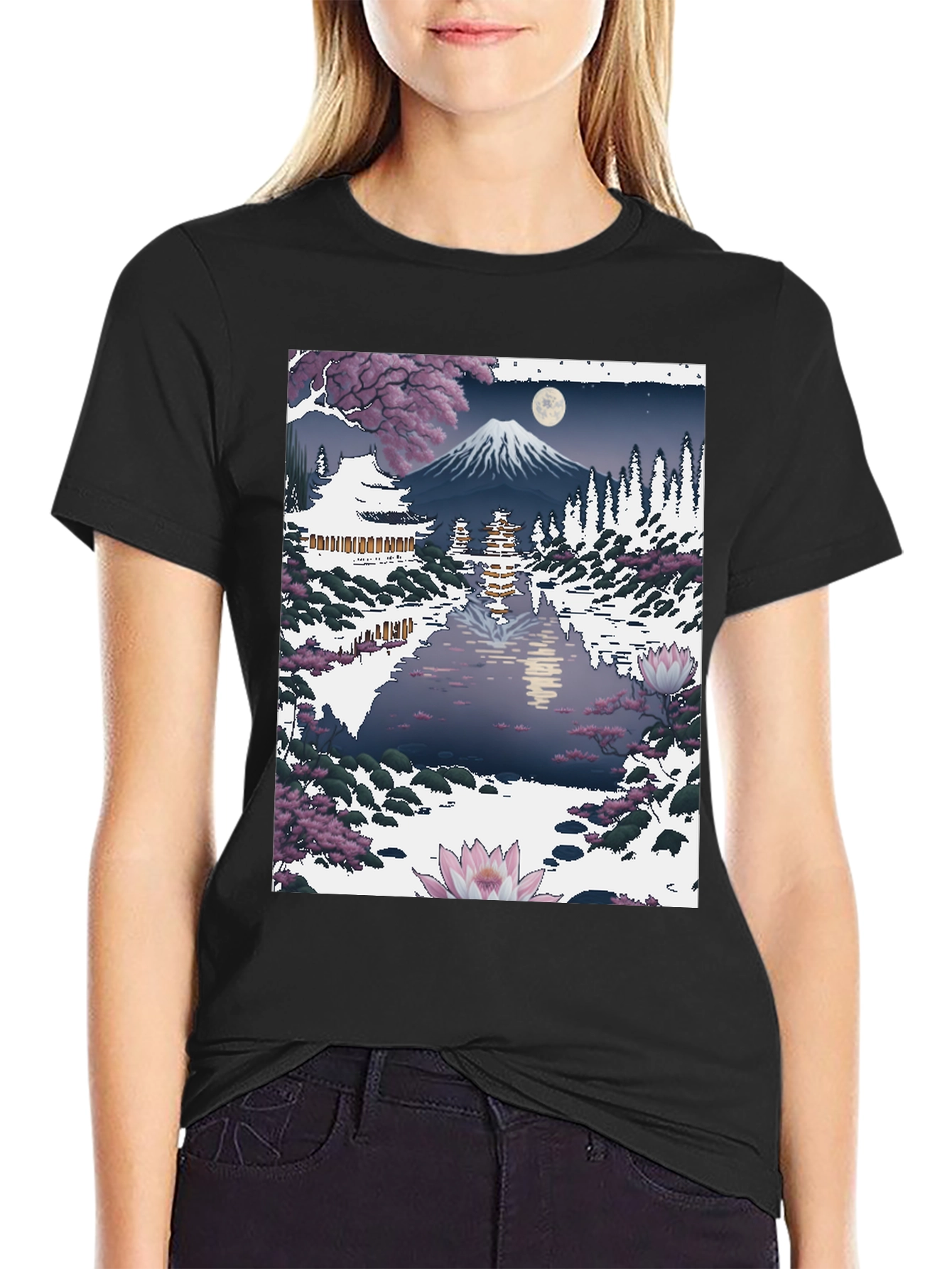 Japanese Mt. Fuji Lake Scene Graphic Tee
