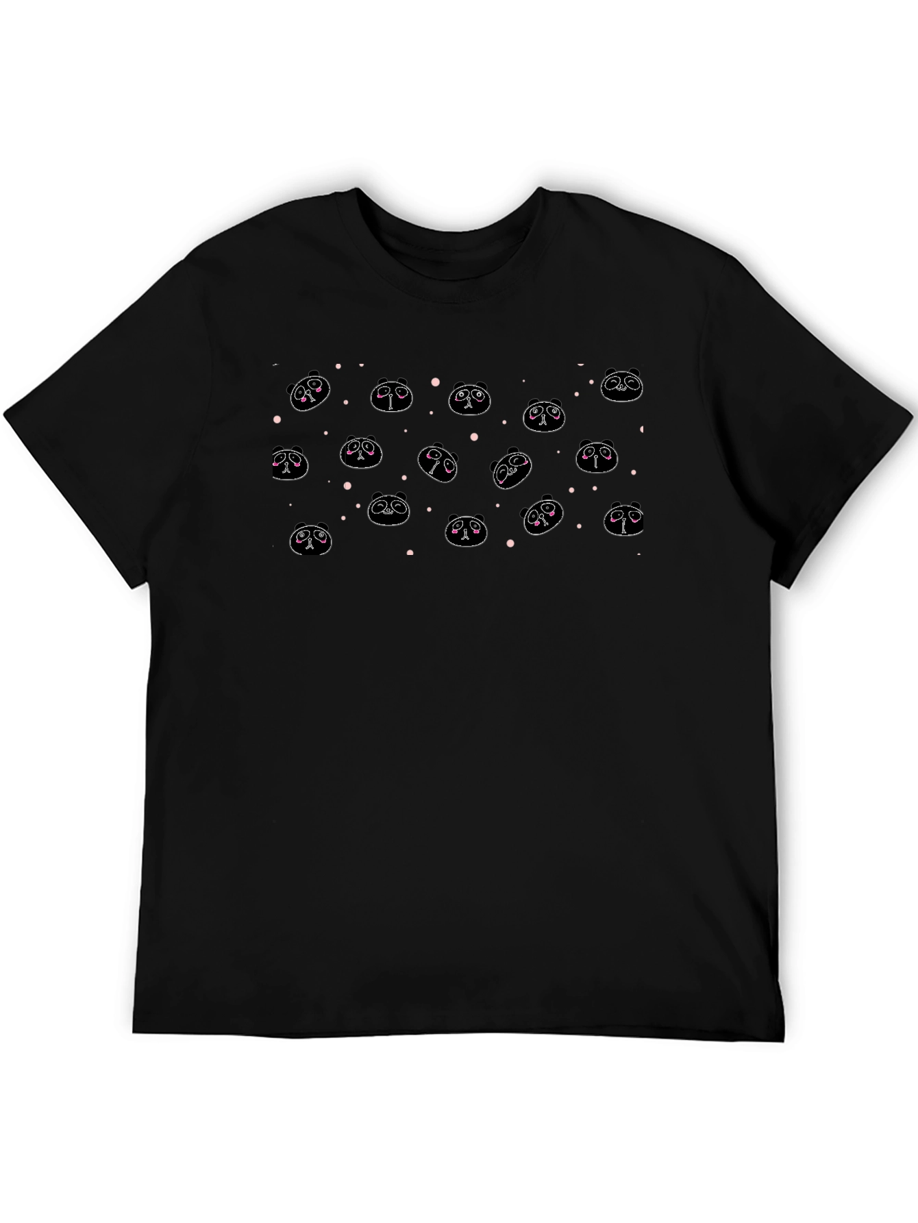 Cute Panda Face Pattern Black T-Shirt
