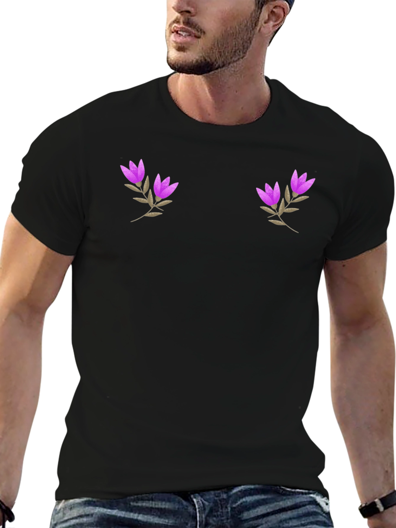 Black Floral Embroidered T-Shirt