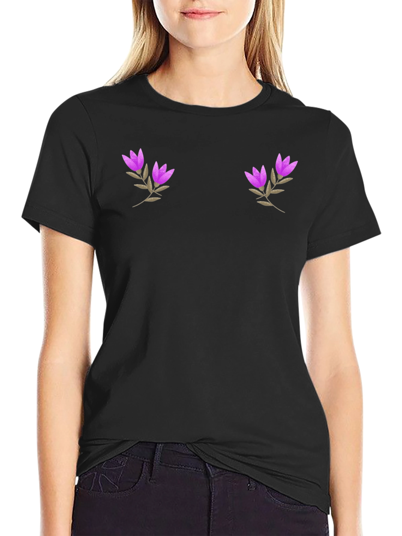 Black Floral Embroidered T-Shirt
