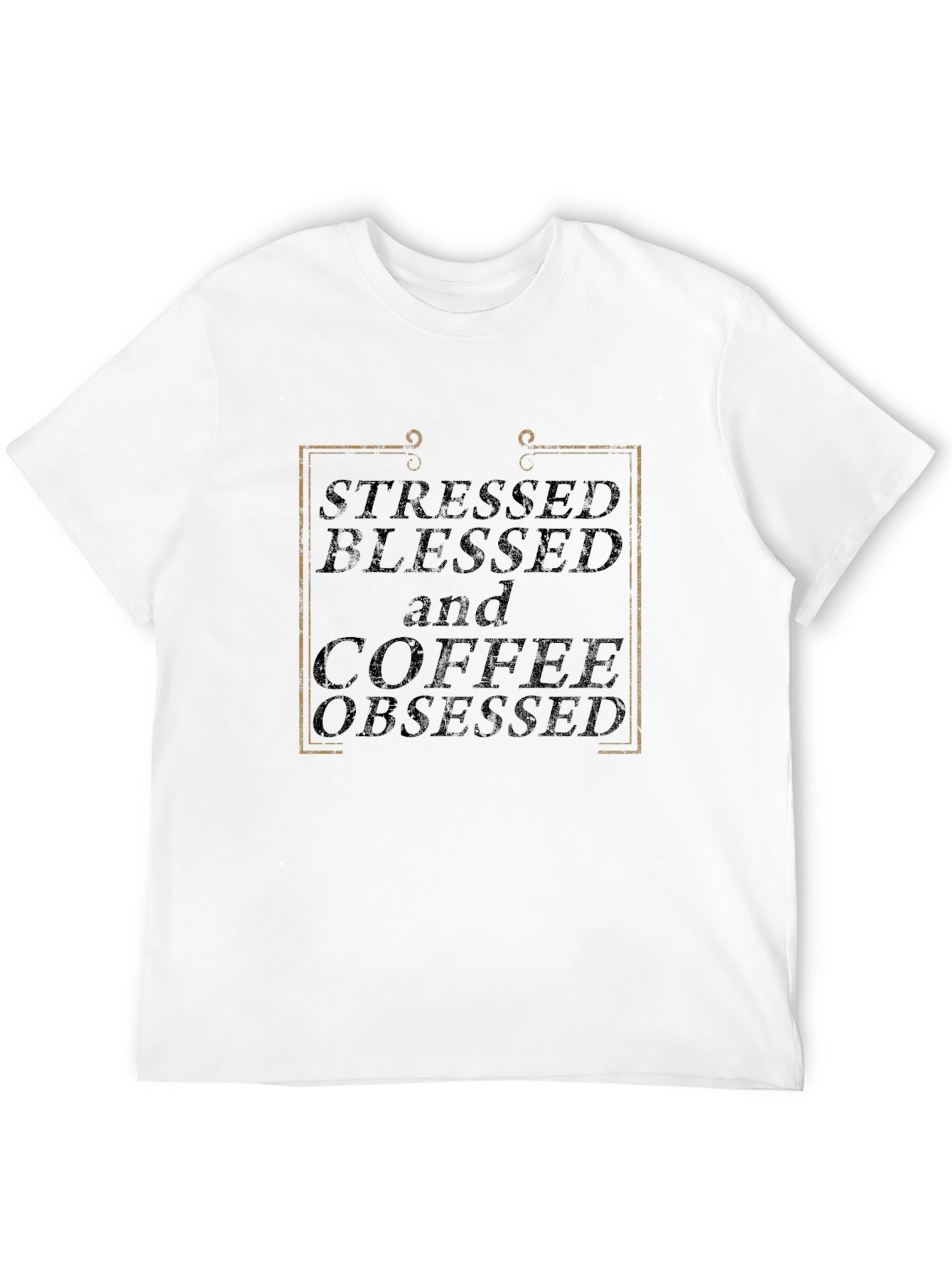 Stressed Blessed Coffee Obsessed Black T-Shirt