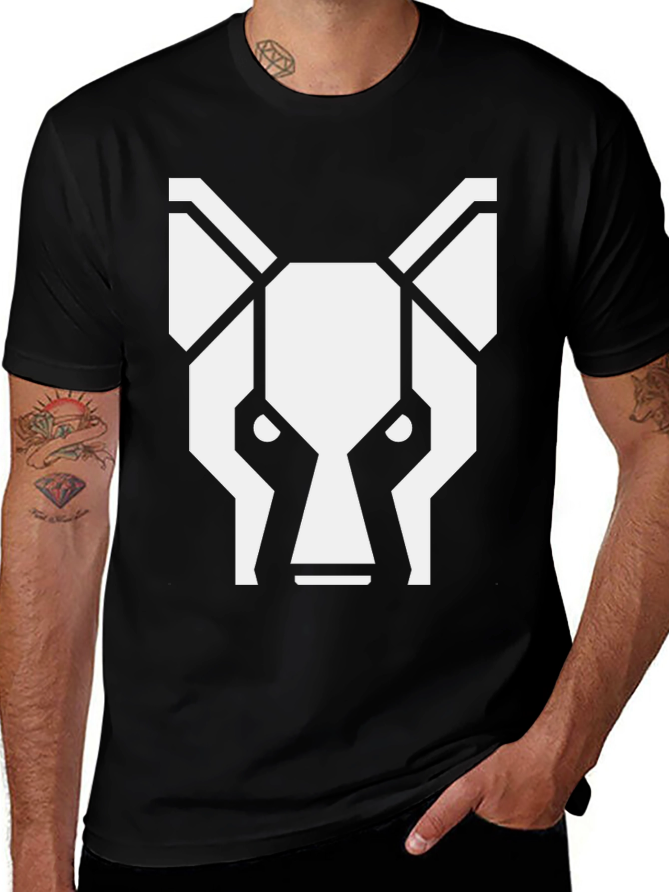 Geometric Wolf Graphic Tee - Stylish Black T-Shirt