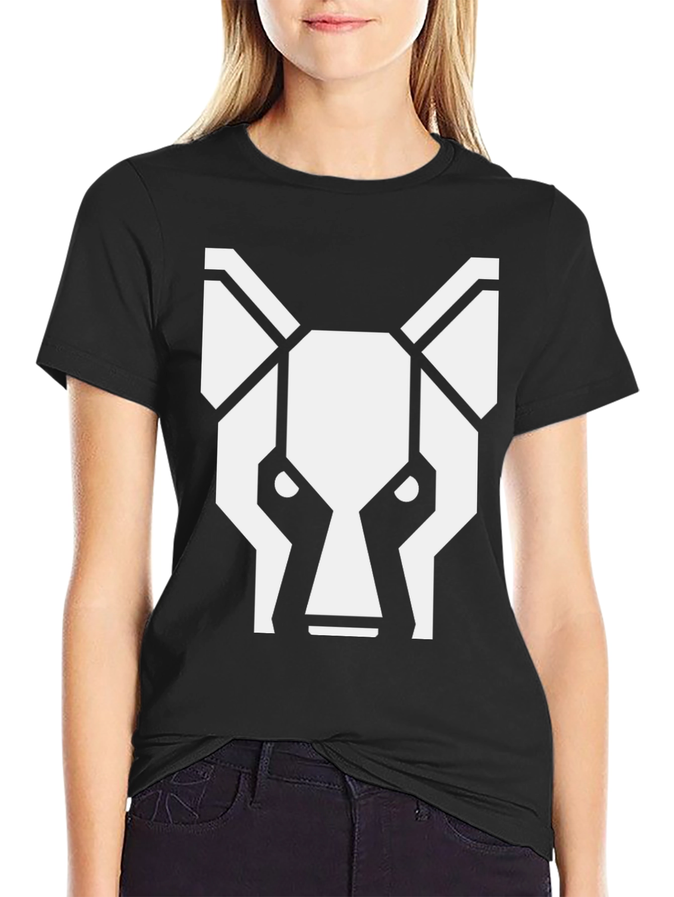 Geometric Wolf Graphic Tee - Stylish Black T-Shirt