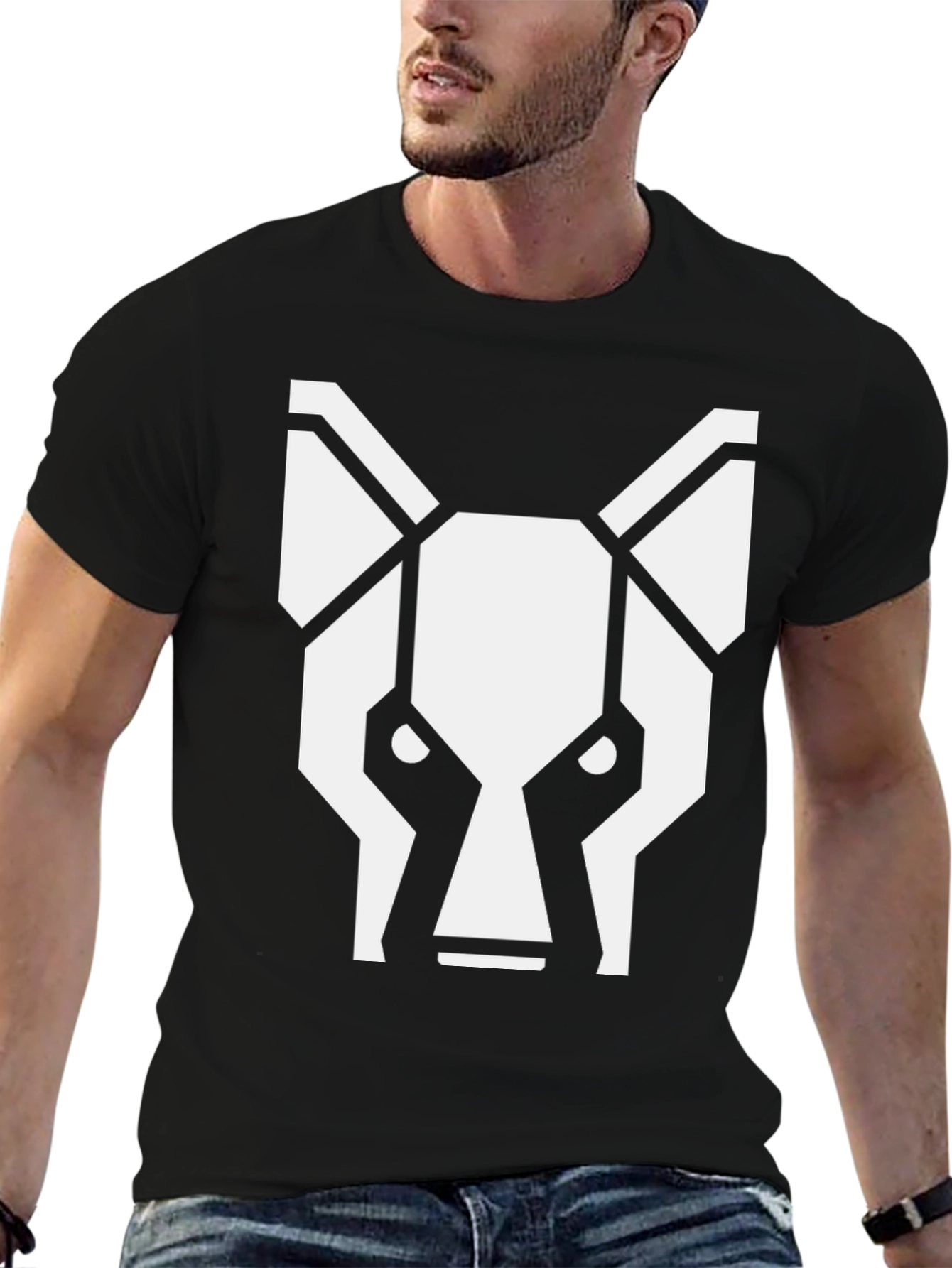 Geometric Wolf Graphic Tee - Stylish Black T-Shirt